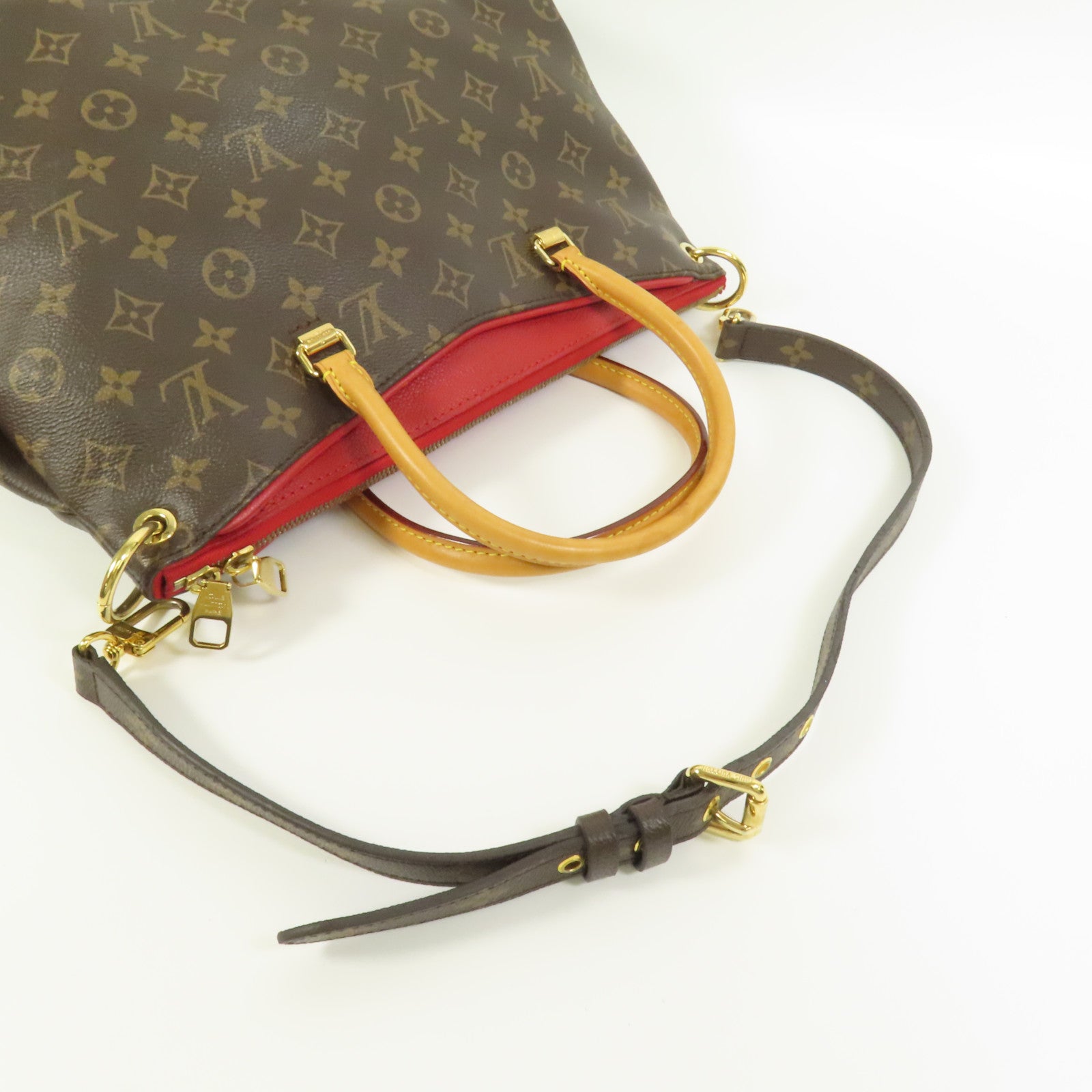 LOUIS VUITTON Monogram Pallas金扣手挽肩背兩用袋棕色/紅色