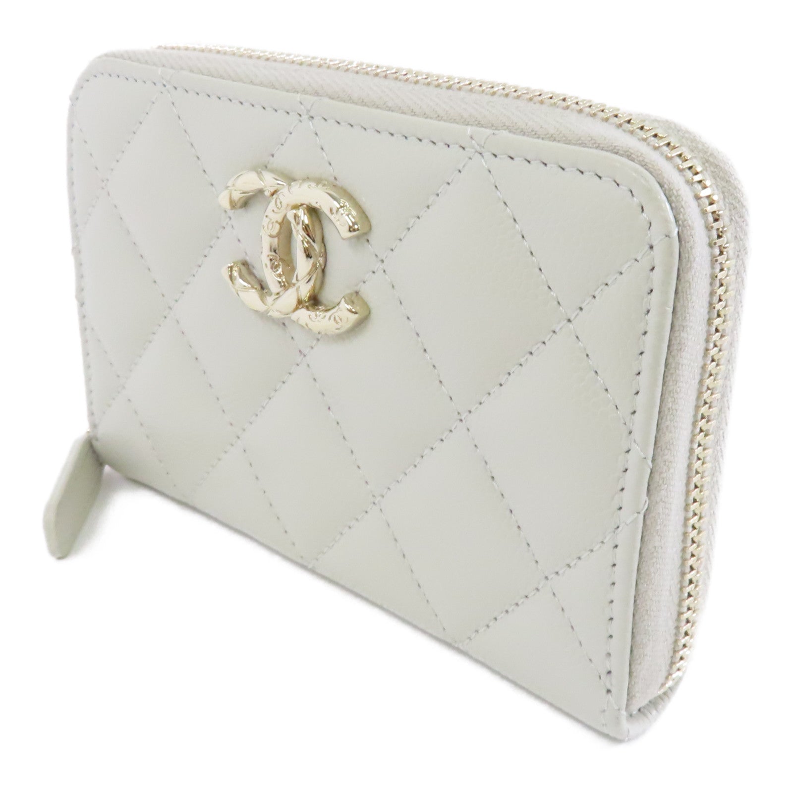 CHANEL Caviar皮革Card Case金扣卡片套白色