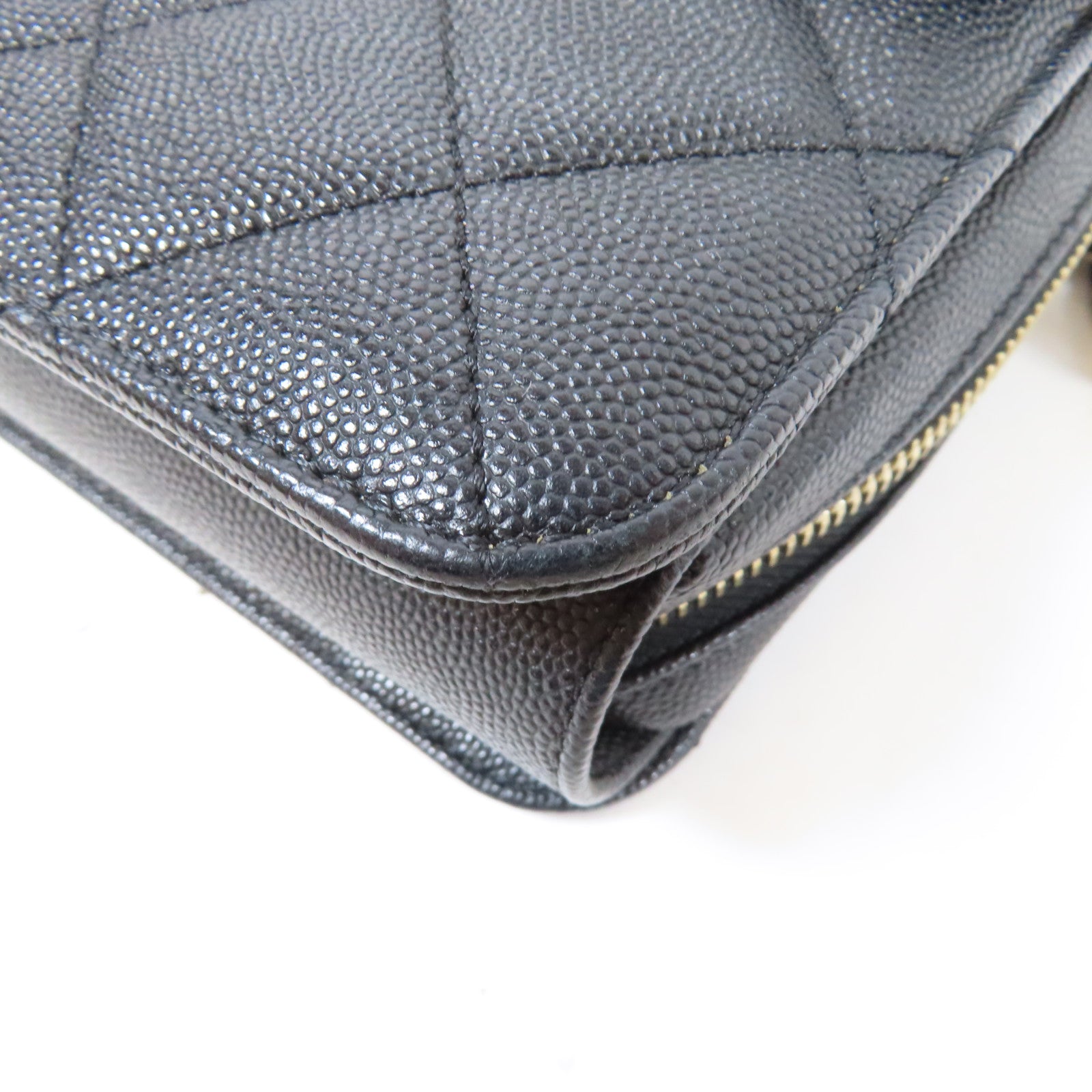CHANEL 菱格牛皮皮革Chain Shoulder金扣鏈帶肩背袋黑色