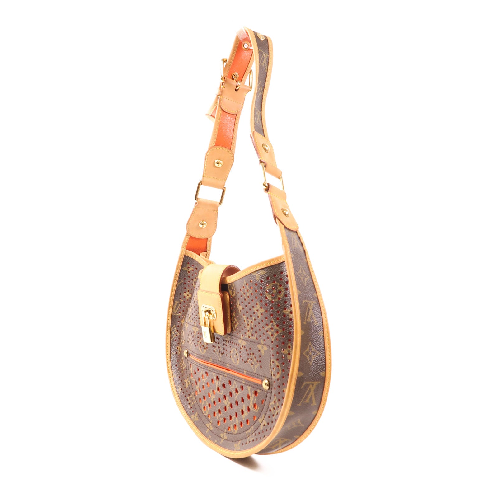 LOUIS VUITTON LV GHW Demi Lune Shoulder Bag M95178 Monogram Perfo Brown/Red