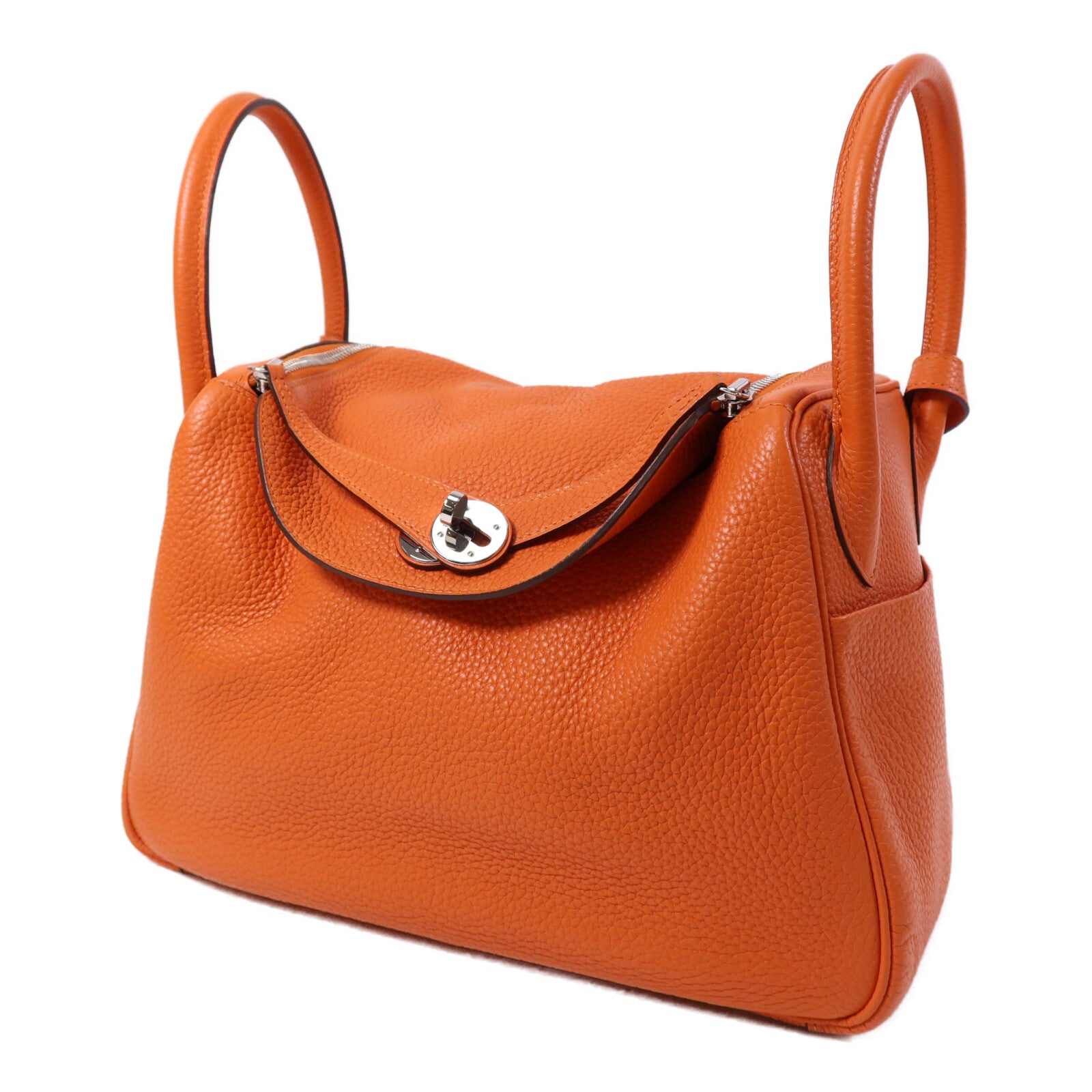 HERMES Clemence皮革Lindy 30銀扣手挽肩背兩用袋Feu