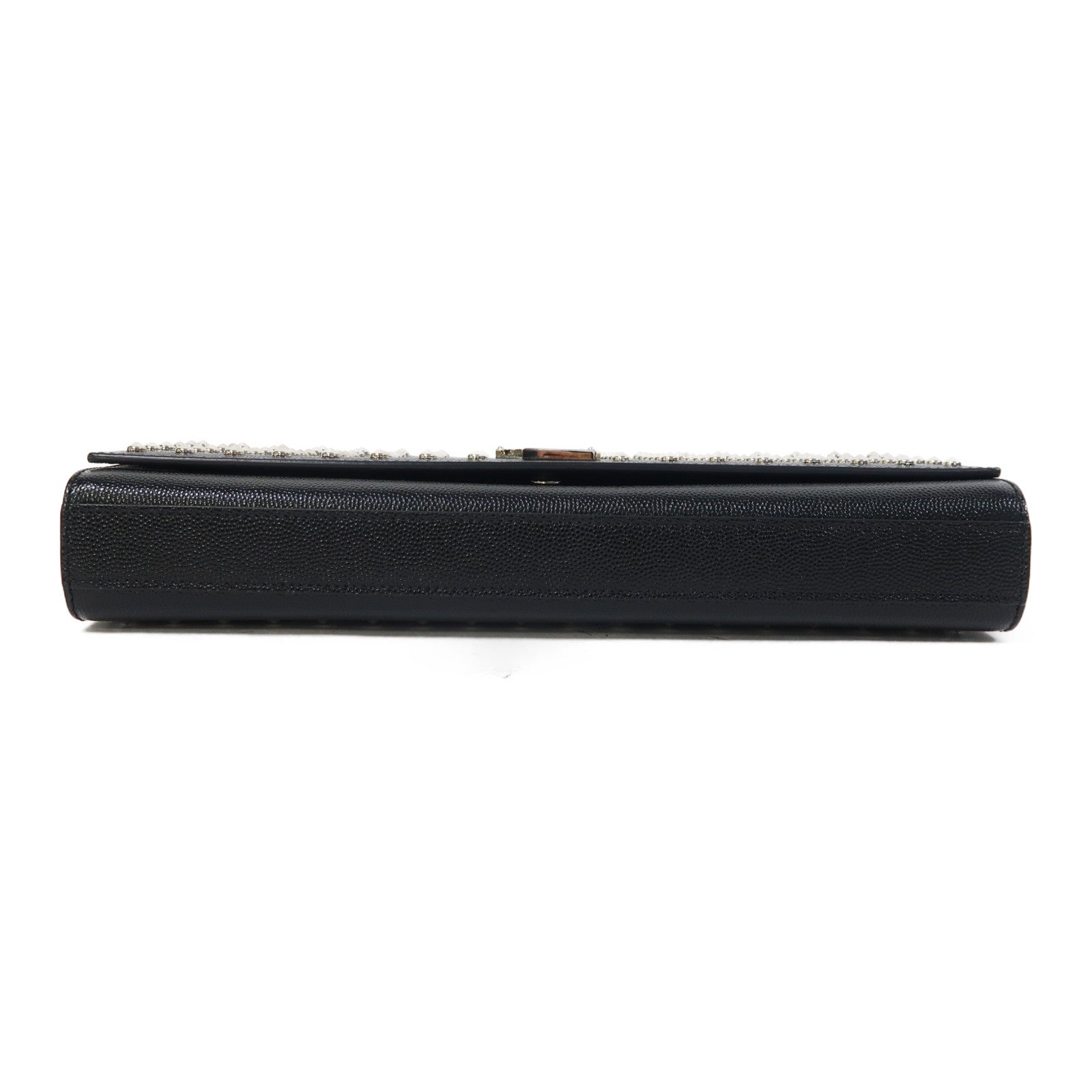 SAINT LAURENT 牛皮皮革Grain De poudre Matelasse studd銀扣手拿包黑色