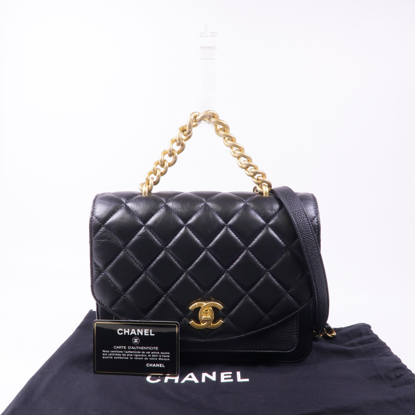 CHANEL 牛皮皮革Chain Shoulder金扣鏈帶肩背袋