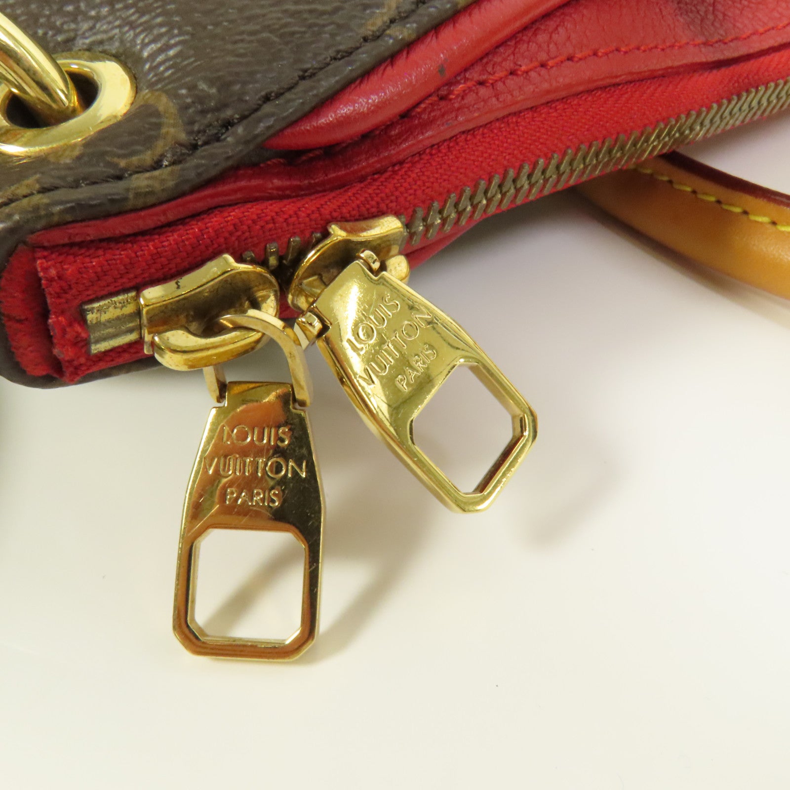 LOUIS VUITTON Monogram Pallas金扣手挽肩背兩用袋棕色/紅色