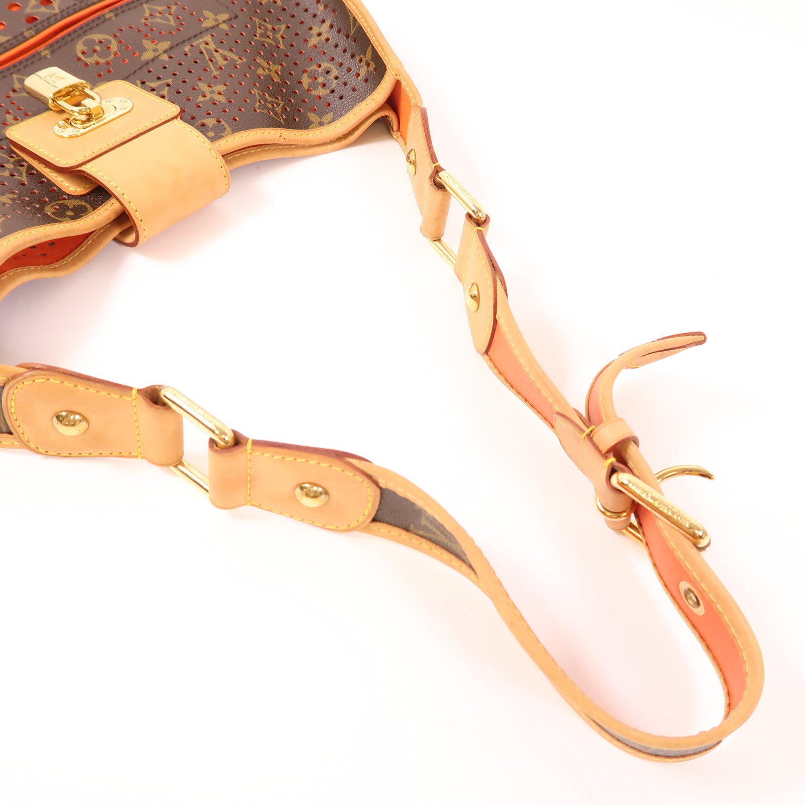 LOUIS VUITTON LV GHW Demi Lune Shoulder Bag M95178 Monogram Perfo Brown/Red