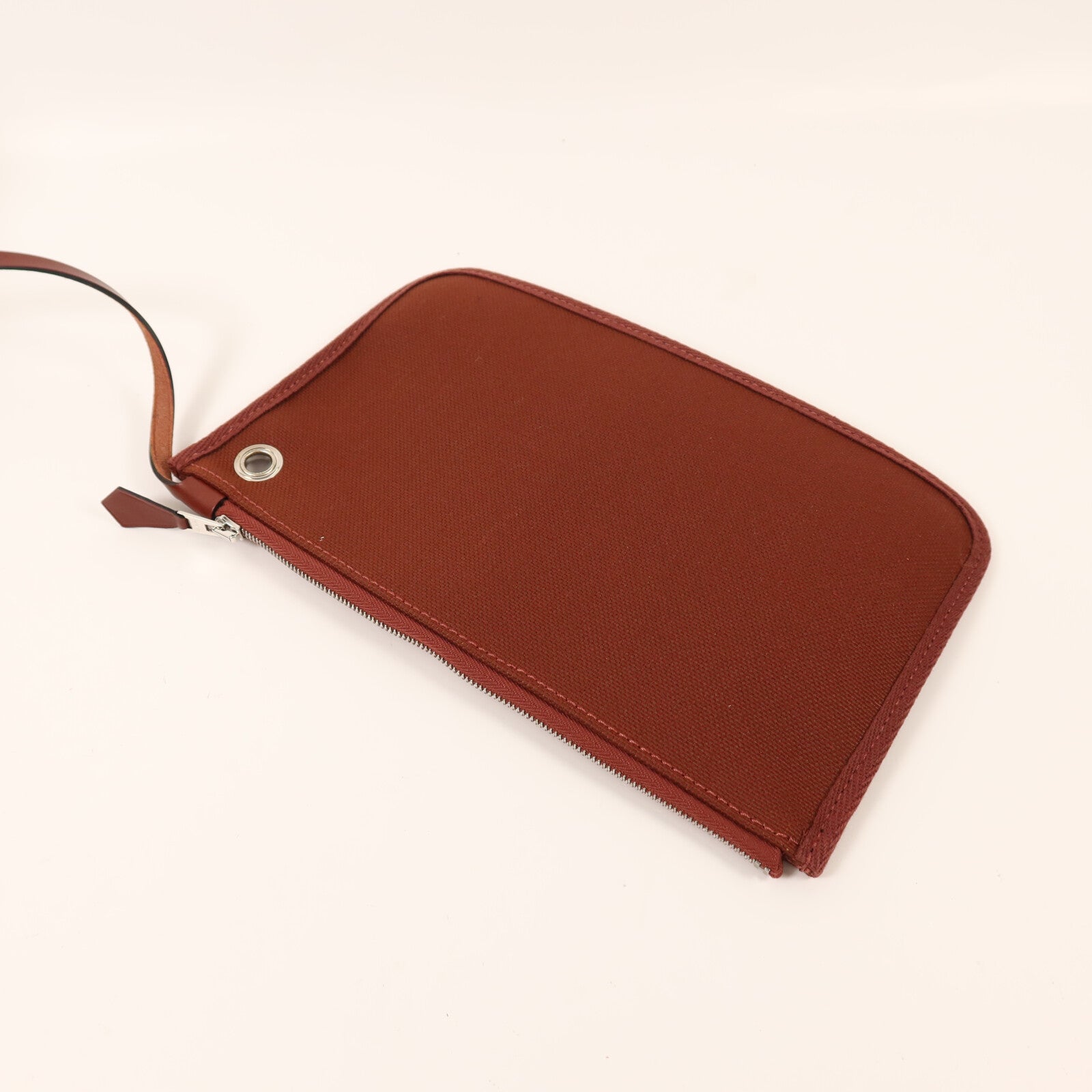 HERMES 帆布Herbag PM銀扣手挽肩背兩用袋Rouge H