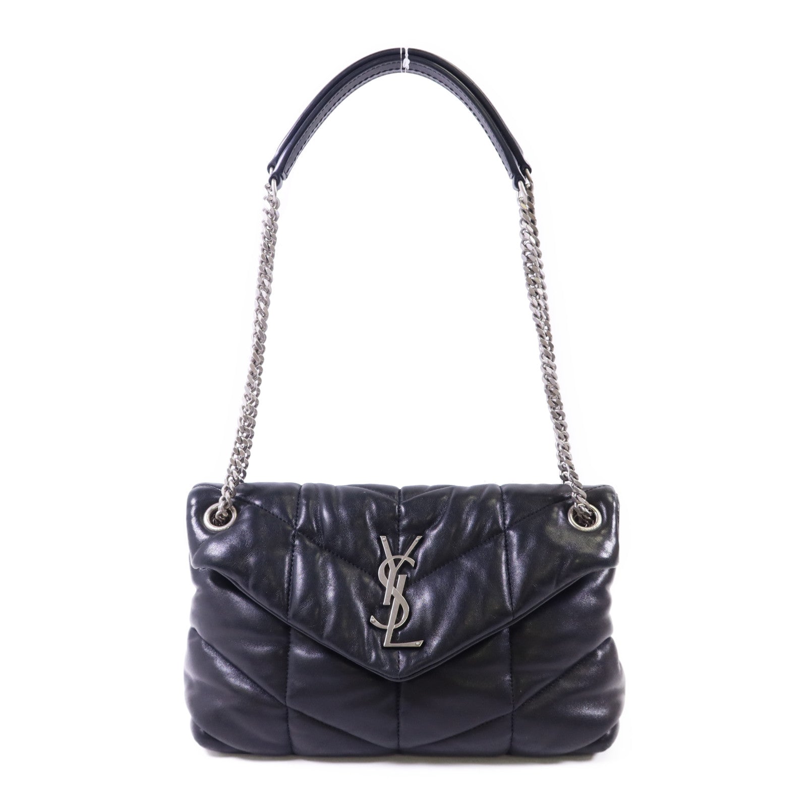 YVES SAINT LAURENT 羊皮皮革Puffer Small銀扣鏈帶肩背袋