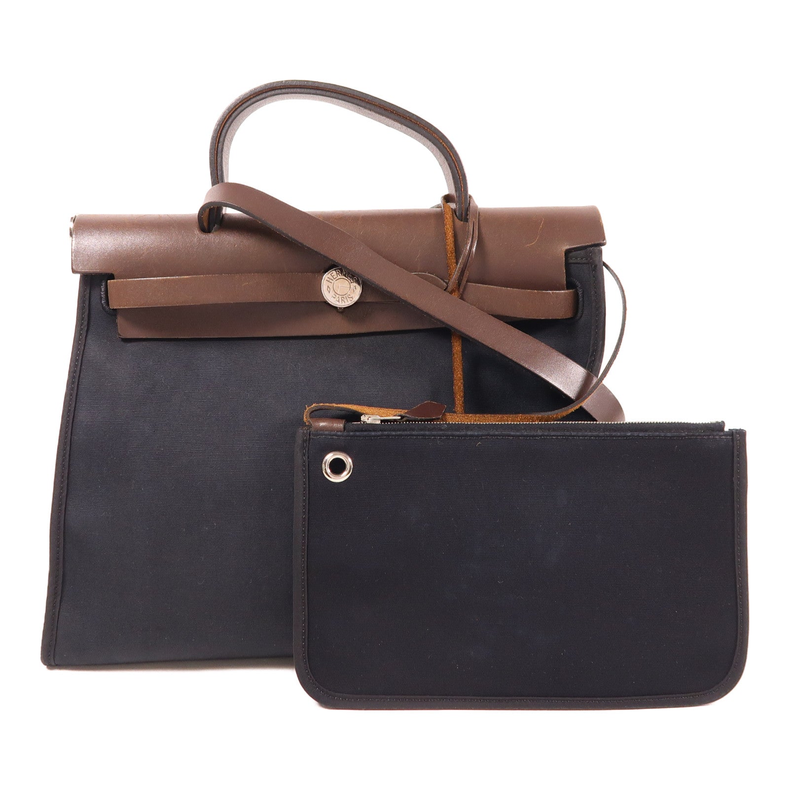 HERMES 帆布Herbag PM銀扣手挽肩背兩用袋