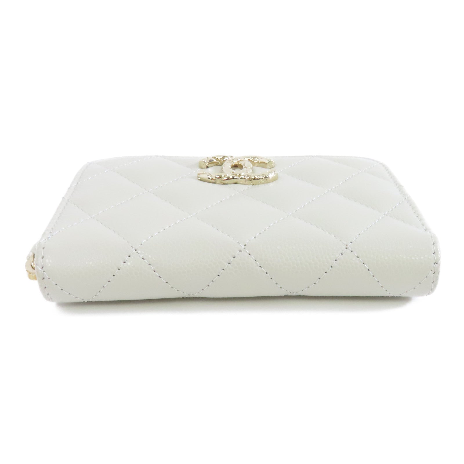 CHANEL Caviar皮革Card Case金扣卡片套白色