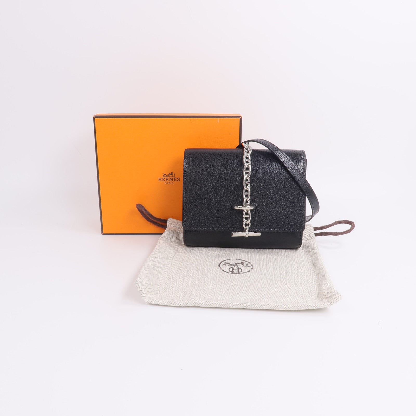 HERMES Chevre皮革Chaine d'Ancre To Go Wallet錢包Noir