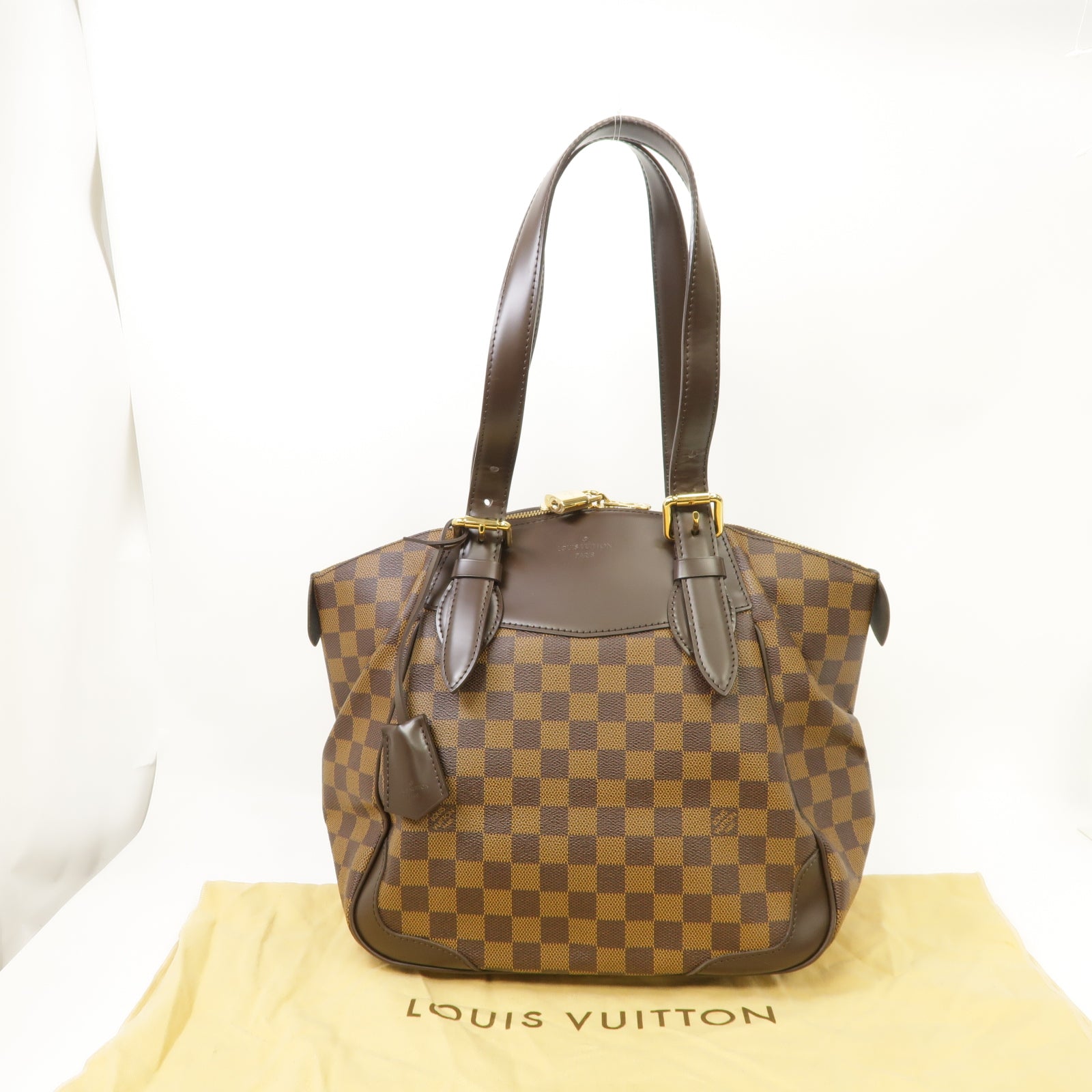 LOUIS VUITTON 【激減優惠】Damier Verona MM金扣肩背袋棕色
