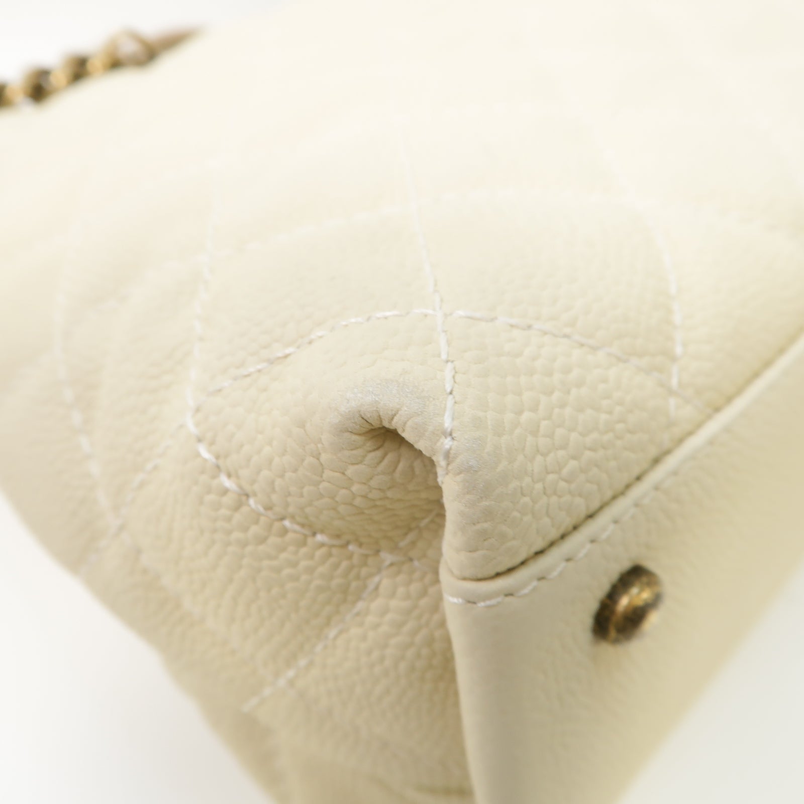CHANEL 【激減優惠】菱格Caviar皮革2Way Chain Shoulder Bag金扣手挽肩背兩用袋白色
