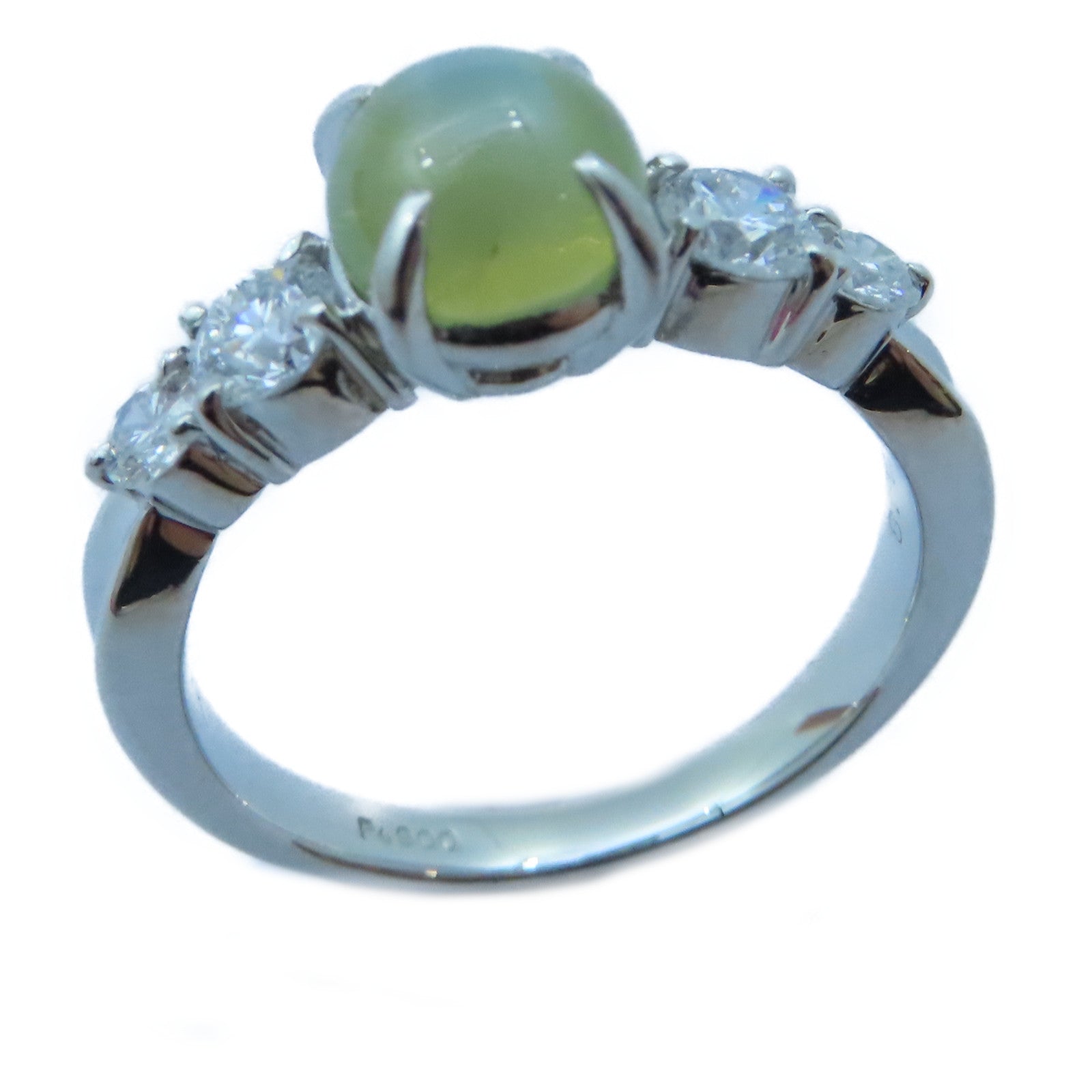 JEWELRY 【激減優惠】PT900白金Cat's-Eye/Diamond Ring 1.865ct貓眼石/0.48ct鑽石戒指　US#5.5