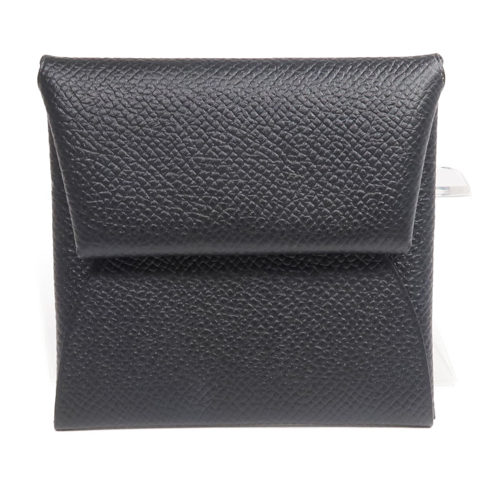 HERMES Epsom皮革Bastia銀扣零錢包Noir