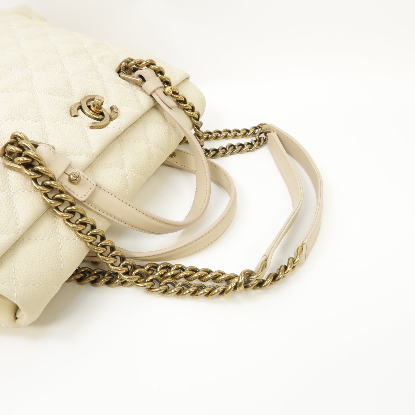 CHANEL 【激減優惠】菱格Caviar皮革2Way Chain Shoulder Bag金扣手挽肩背兩用袋白色