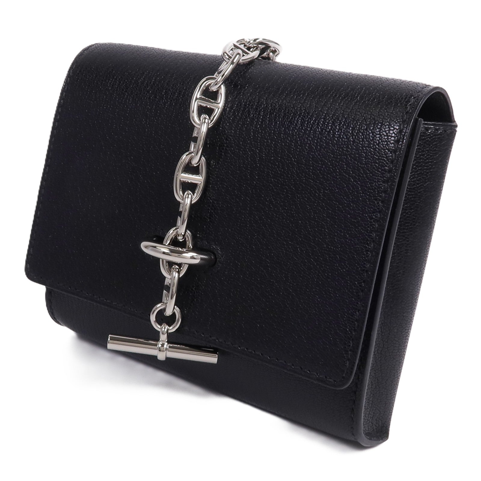 HERMES Chevre皮革Chaine d'Ancre To Go Wallet錢包Noir