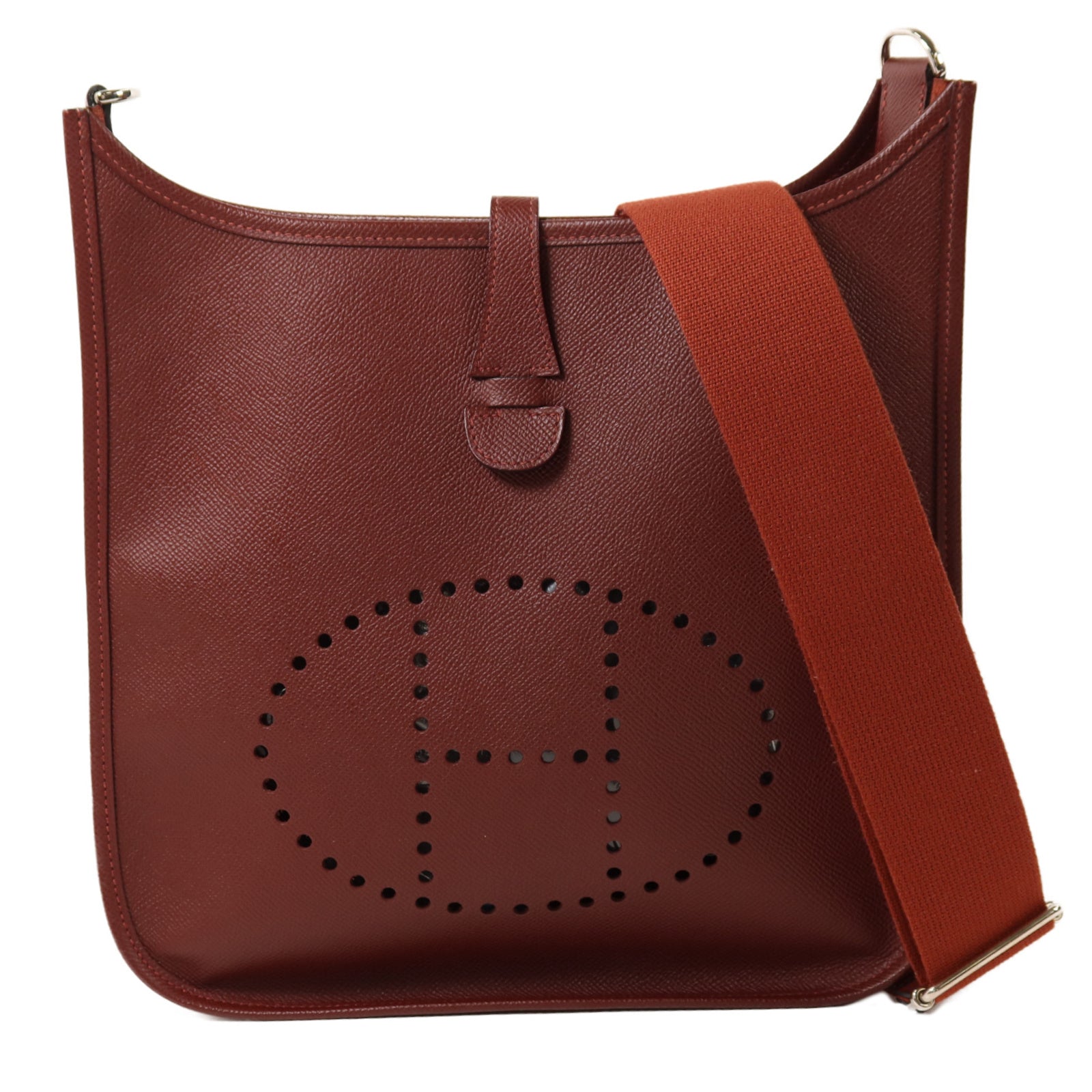 HERMES Epsom皮革Evelyne PM銀扣肩背袋Rouge H