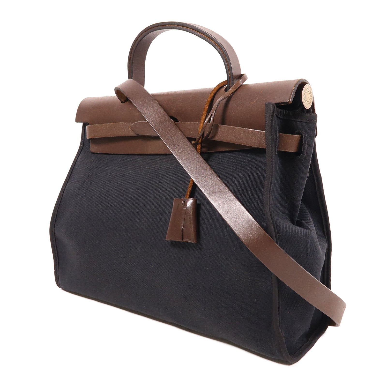 HERMES 帆布Herbag PM銀扣手挽肩背兩用袋