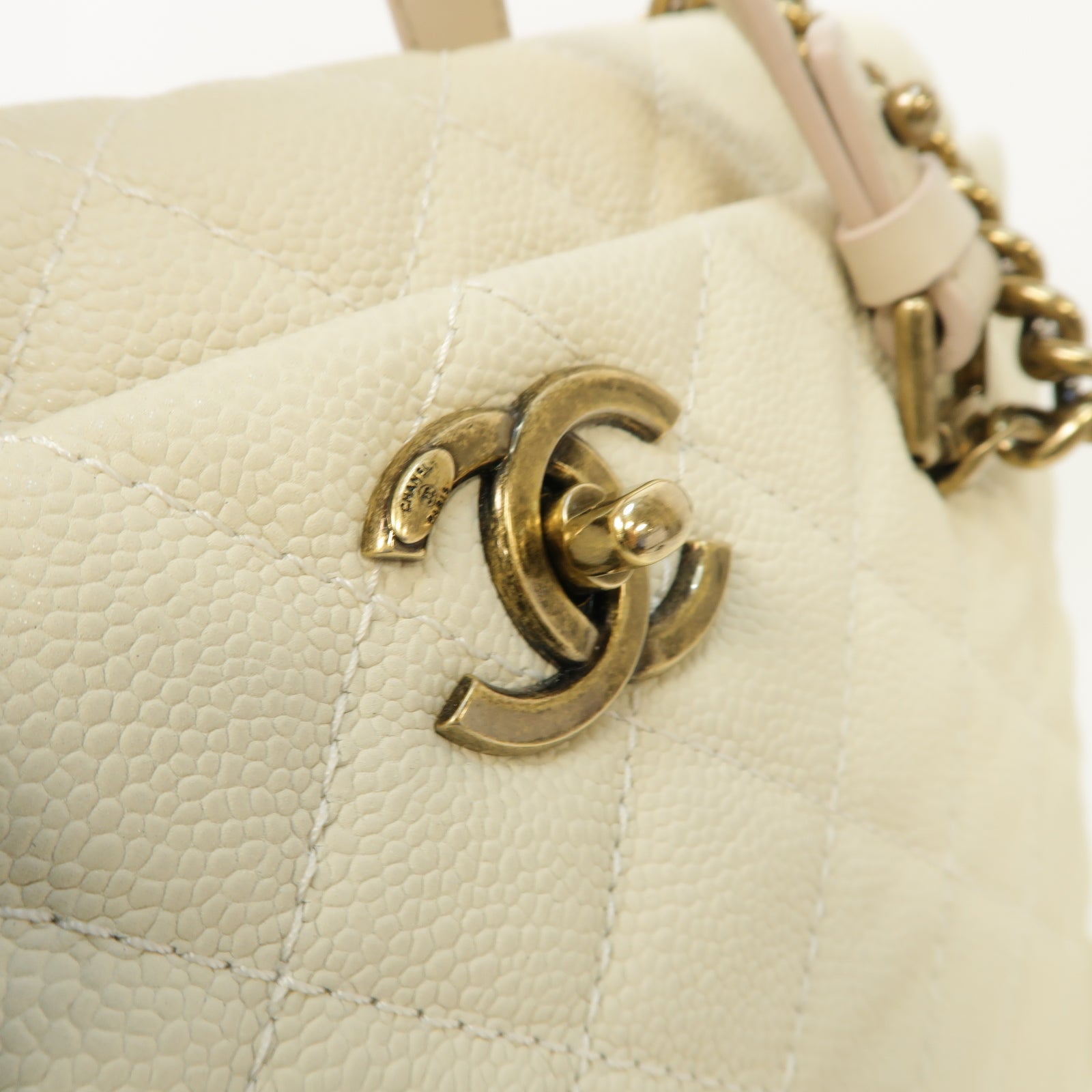 CHANEL 【激減優惠】菱格Caviar皮革2Way Chain Shoulder Bag金扣手挽肩背兩用袋白色