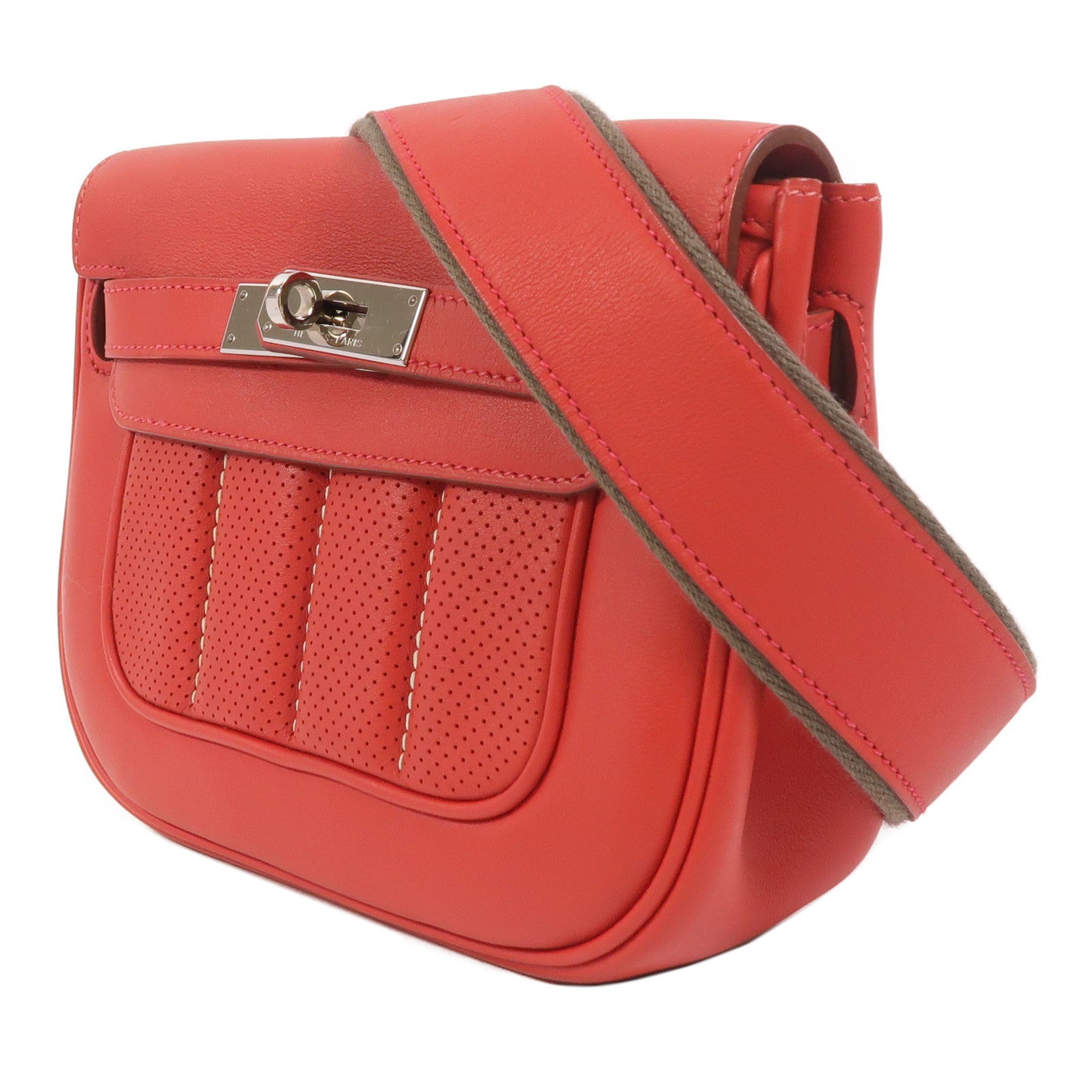 HERMES Swift皮革Berline Mini銀扣肩背袋Vermillon