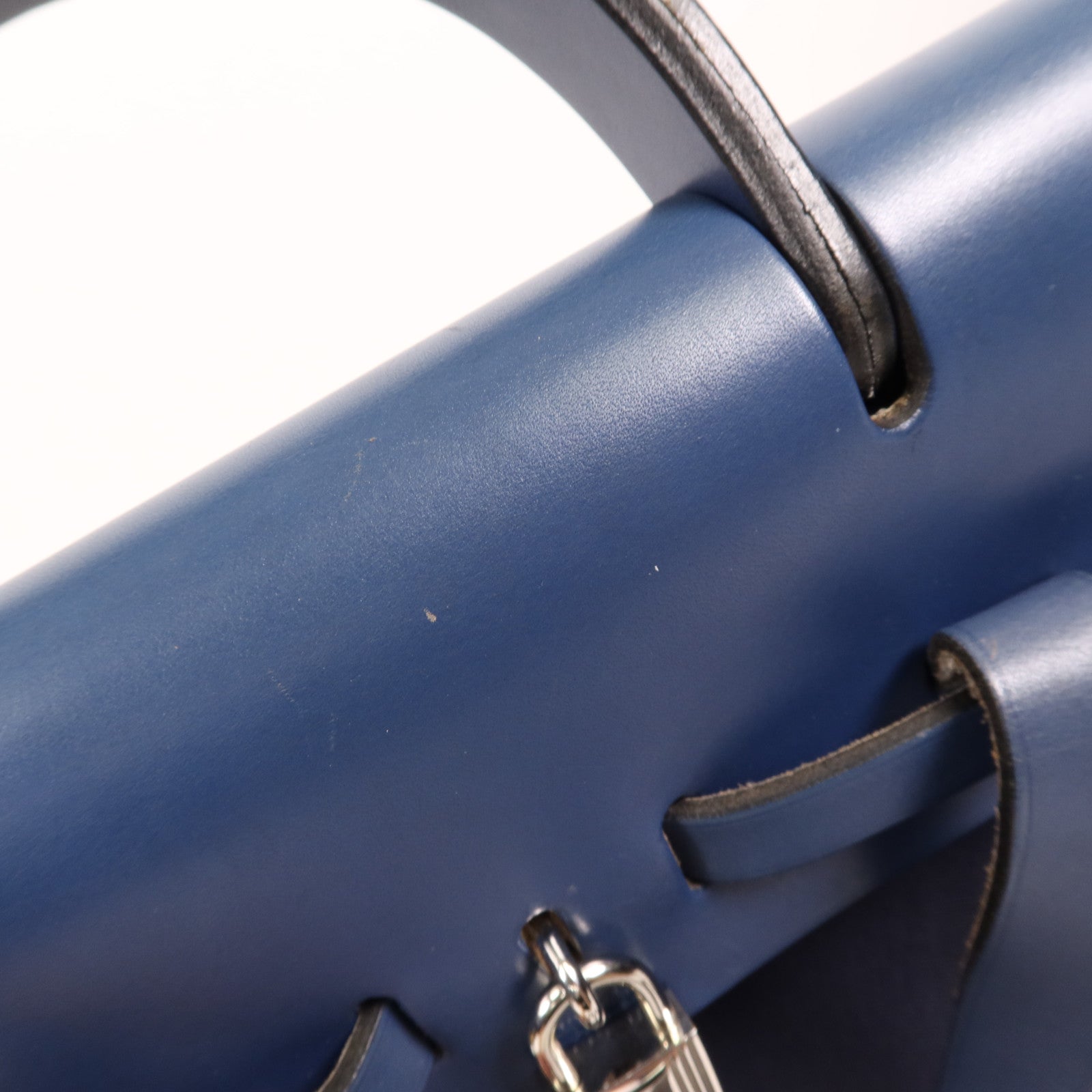 HERMES 帆布/皮革Herbag Backpack銀扣背包Navy