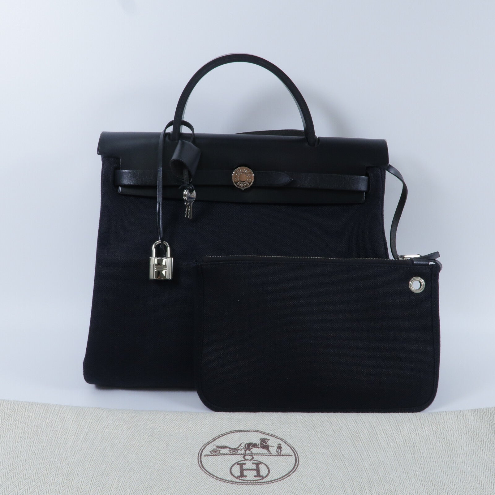 HERMES 帆布Herbag PM手挽肩背兩用袋Noir