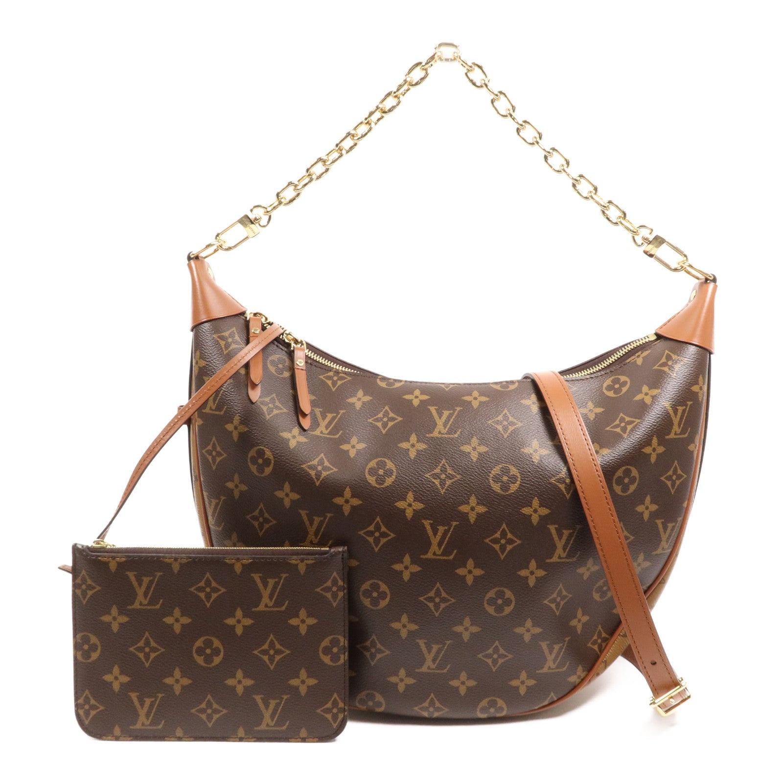 LOUIS VUITTON Monogram Reverse Loop Hobo金扣手挽肩背兩用袋棕色