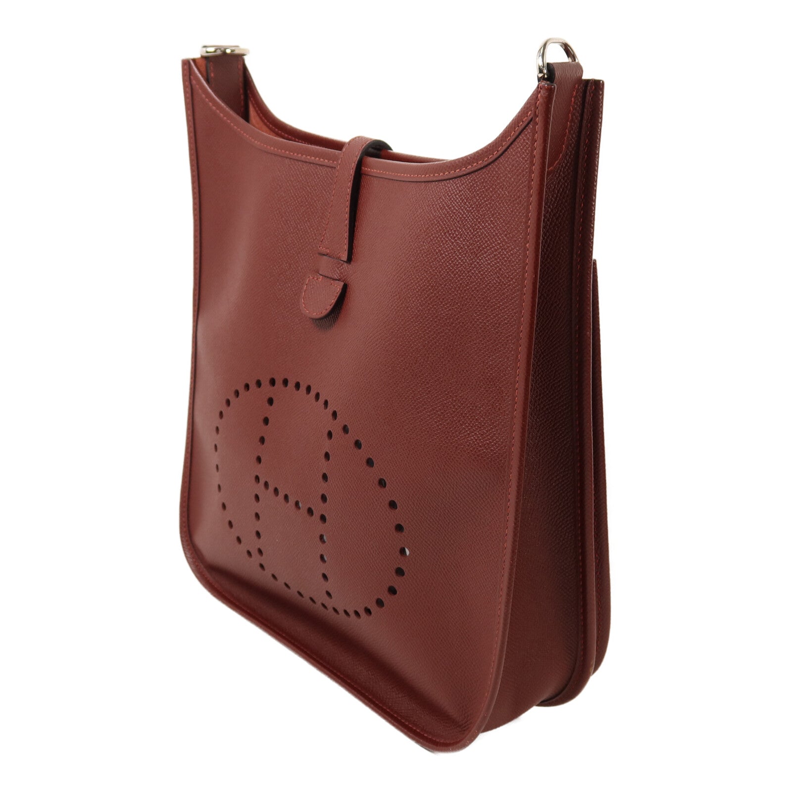 HERMES Epsom皮革Evelyne PM銀扣肩背袋Rouge H