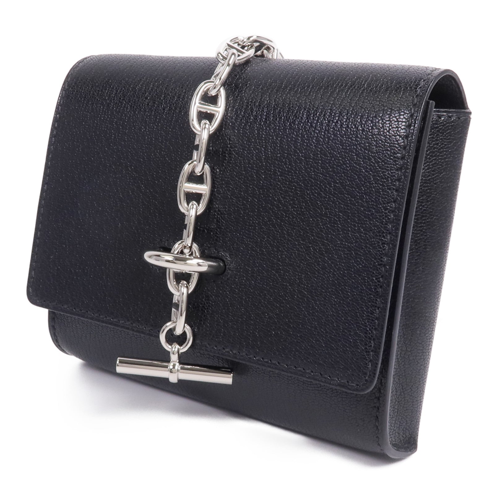 HERMES Chevre皮革Chaine d'Ancre To Go Wallet錢包Noir