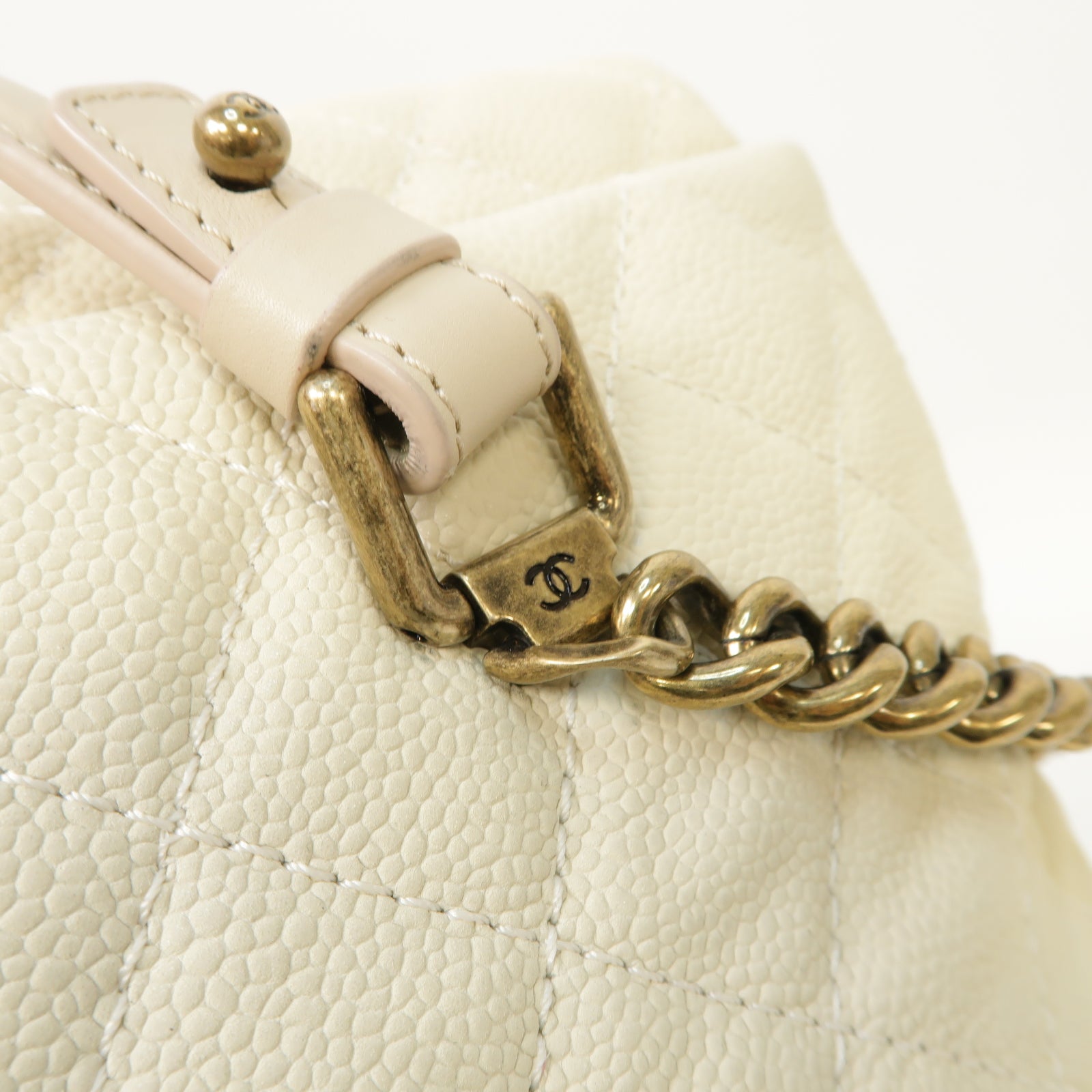 CHANEL 【激減優惠】菱格Caviar皮革2Way Chain Shoulder Bag金扣手挽肩背兩用袋白色