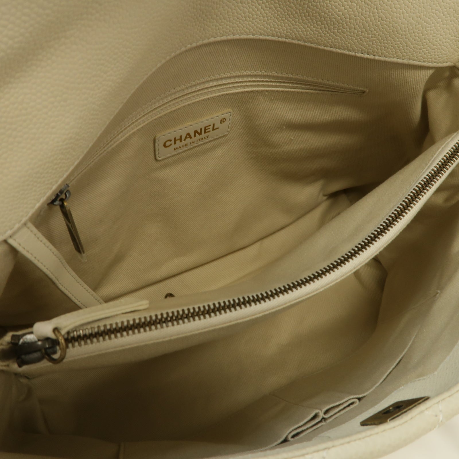 CHANEL 【激減優惠】菱格Caviar皮革2Way Chain Shoulder Bag金扣手挽肩背兩用袋白色