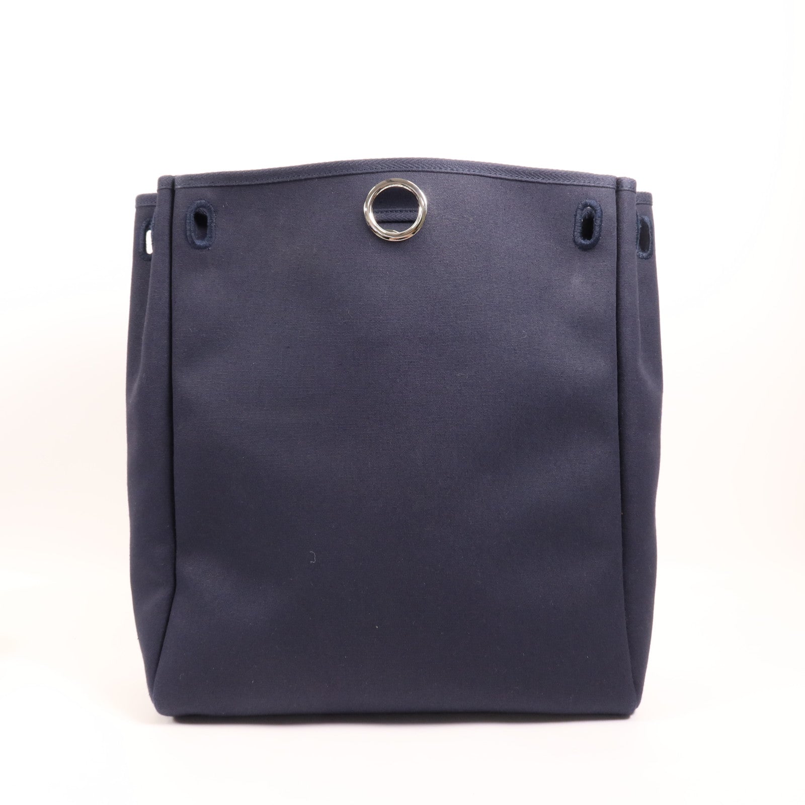 HERMES 帆布/皮革Herbag Backpack銀扣背包Navy