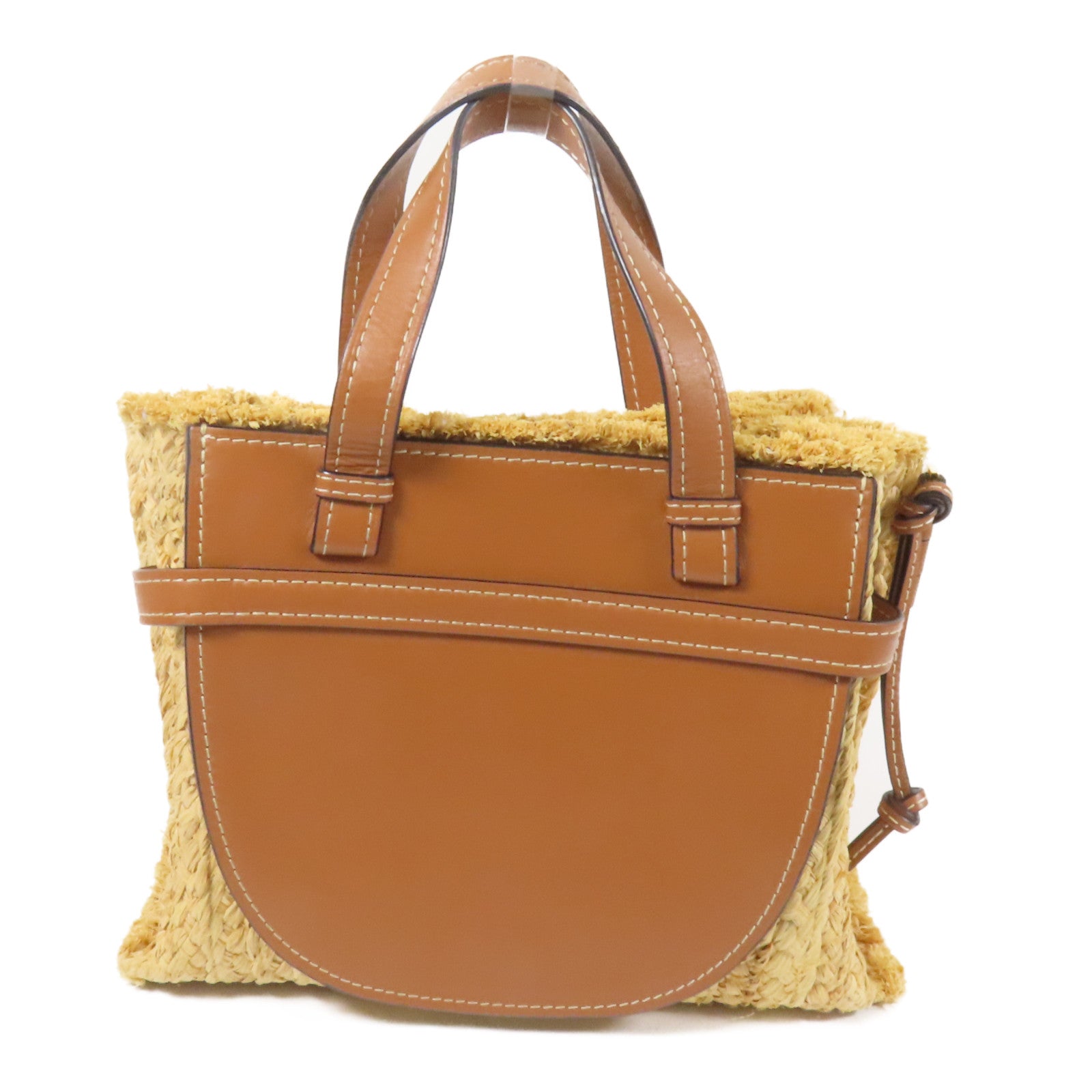LOEWE Raffia/牛皮皮革Gate Tote Bag金扣手挽肩背兩用袋