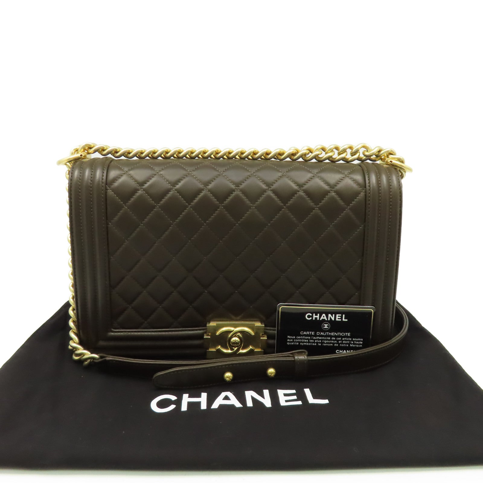 CHANEL **【激減優惠】菱格牛皮皮革Boy Chanel Chain Shoulder Bag金扣鏈帶肩背袋啡色