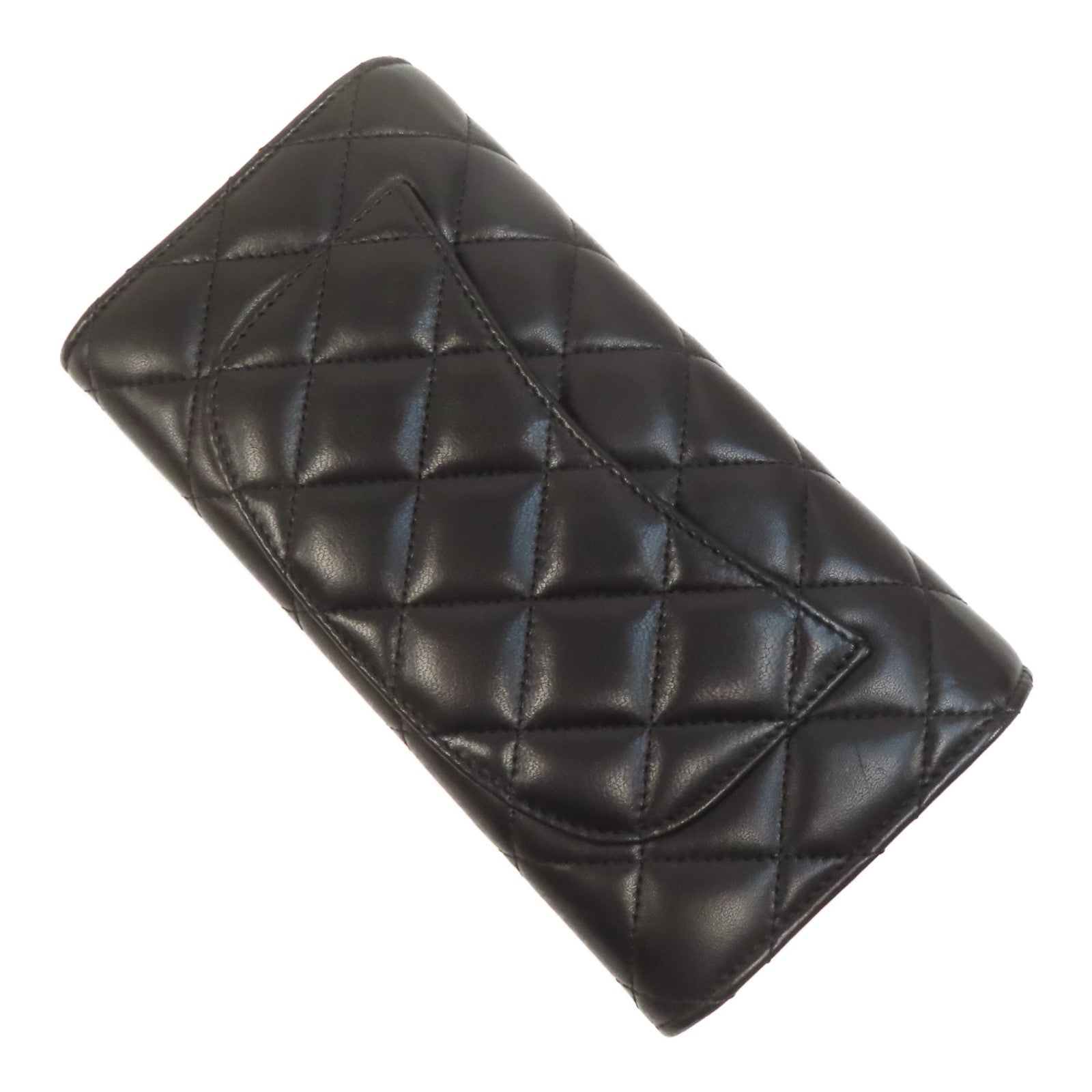 CHANEL 菱格羊皮皮革Classic Flap Long Wallet金扣長錢包黑色