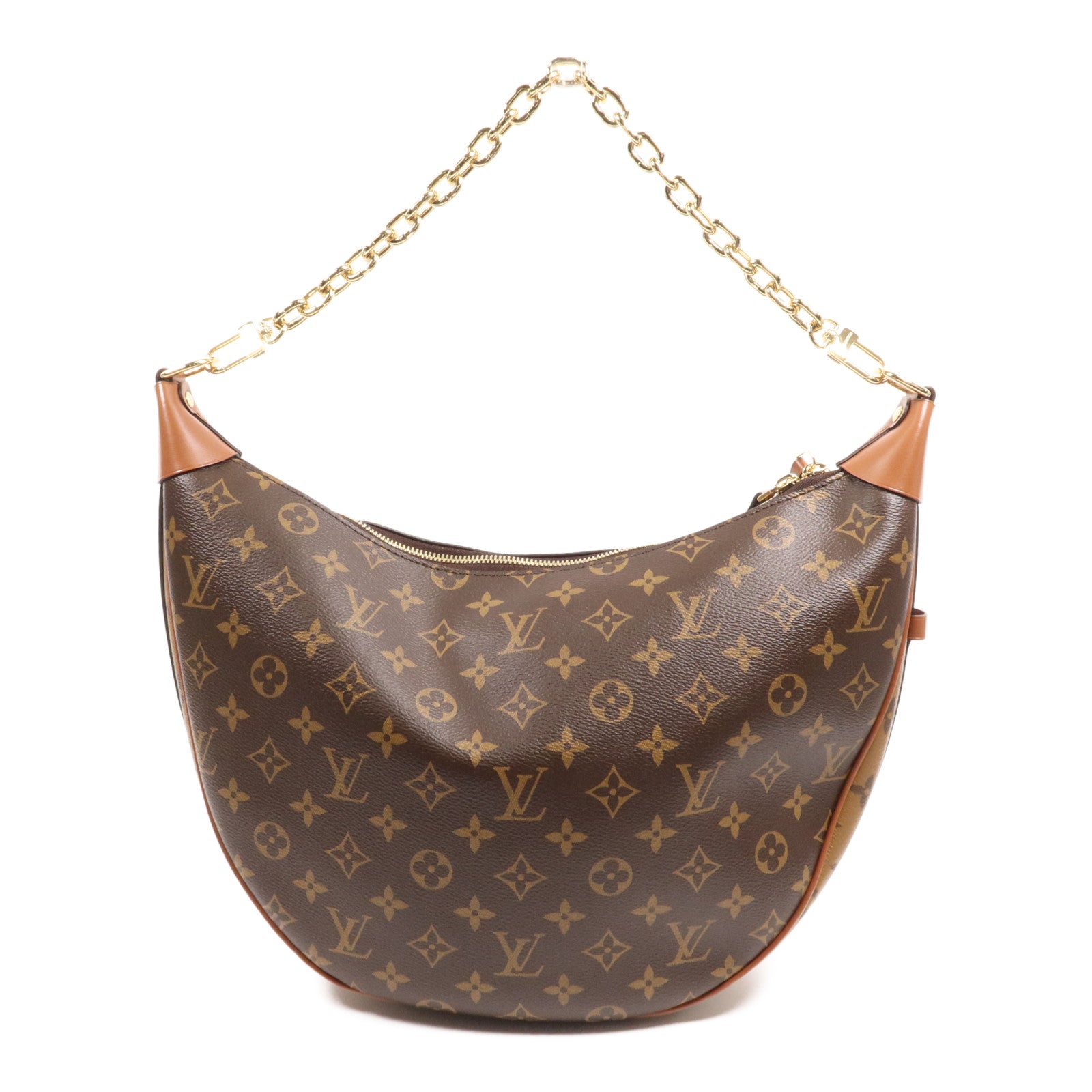 LOUIS VUITTON Monogram Reverse Loop Hobo金扣手挽肩背兩用袋棕色