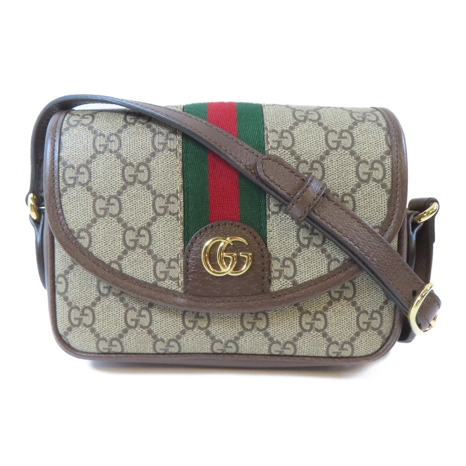 GUCCI 塗層帆布Ophidia金扣肩背袋棕色