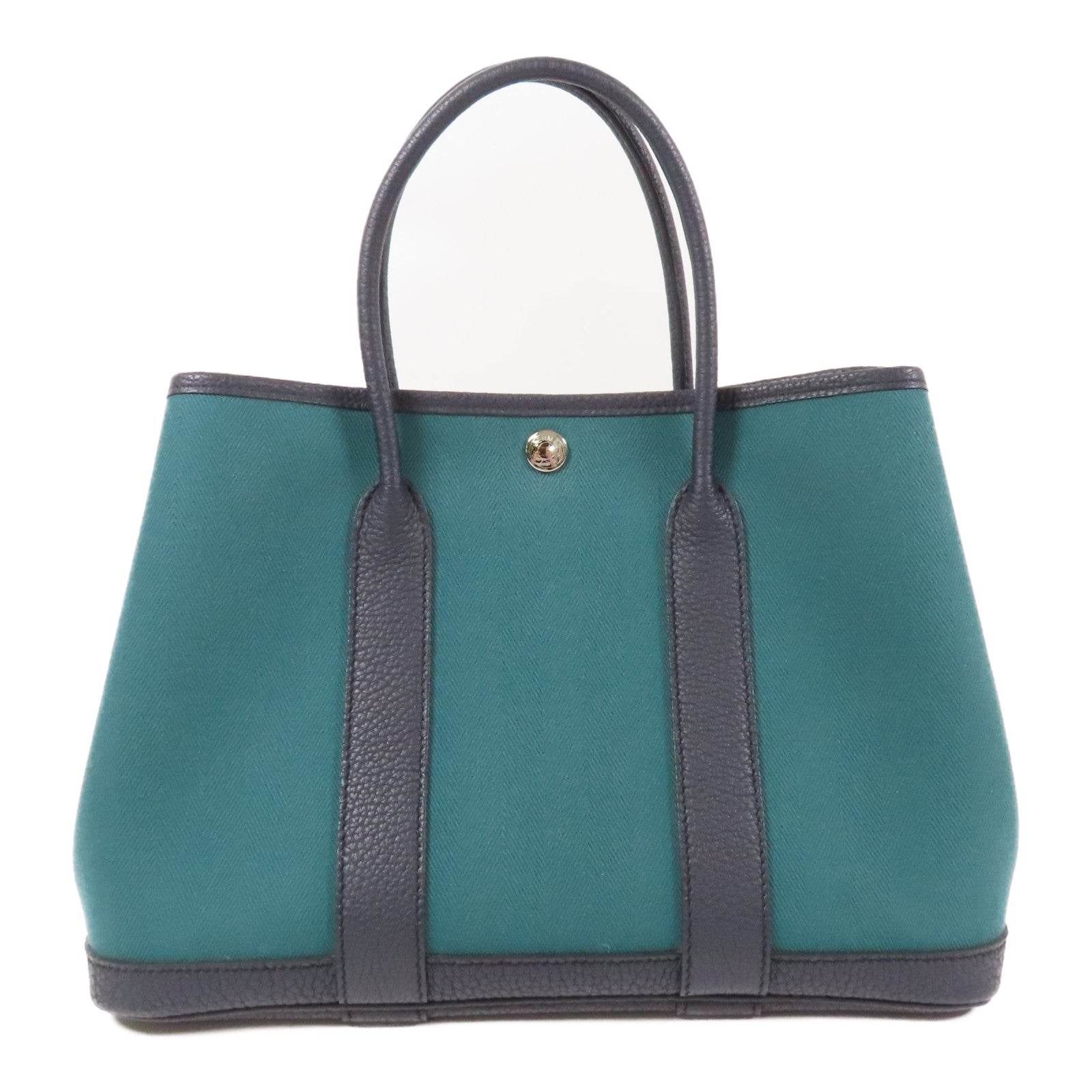 HERMES 帆布Garden Party TPM銀扣手挽袋Vert Vertigo