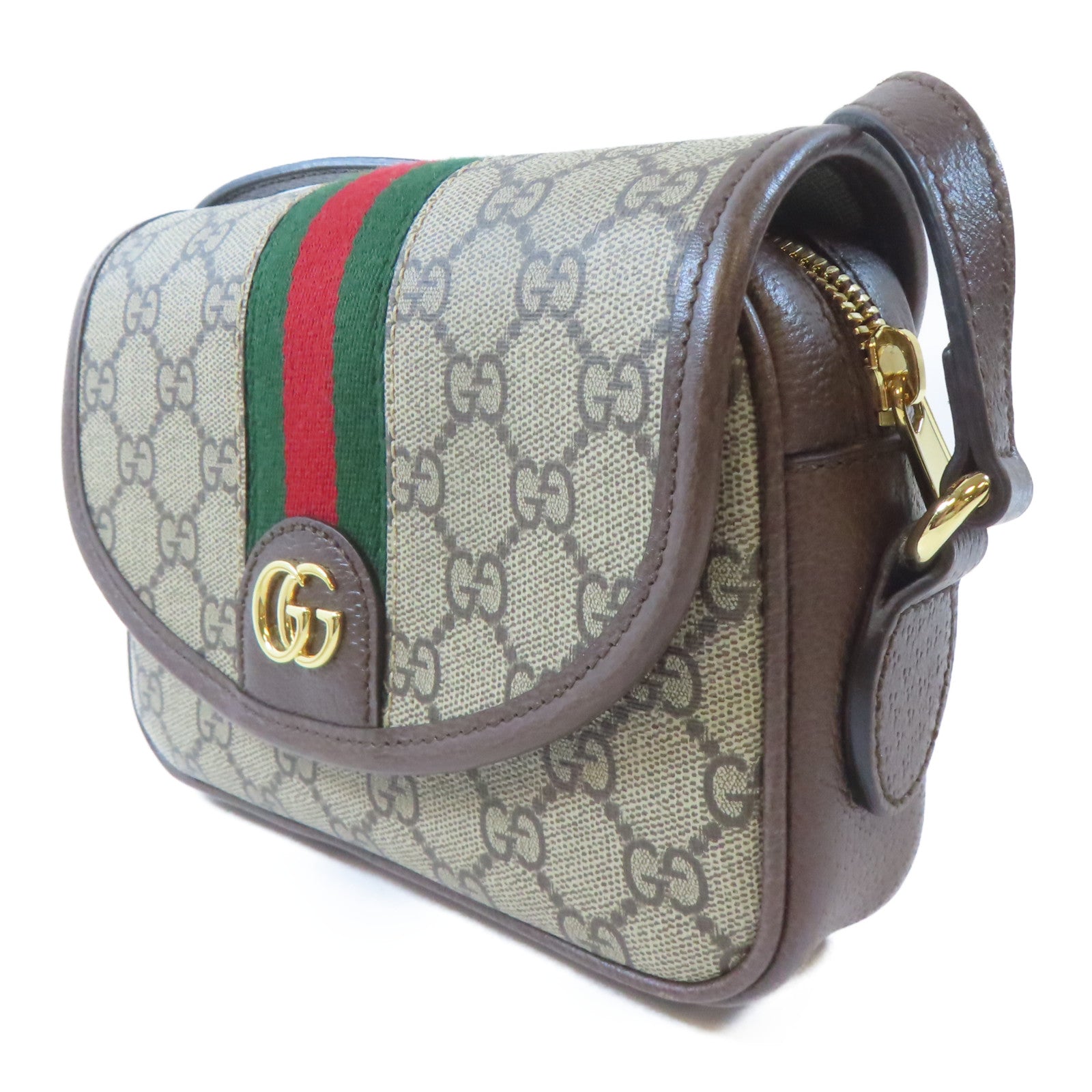 GUCCI 塗層帆布Ophidia金扣肩背袋棕色