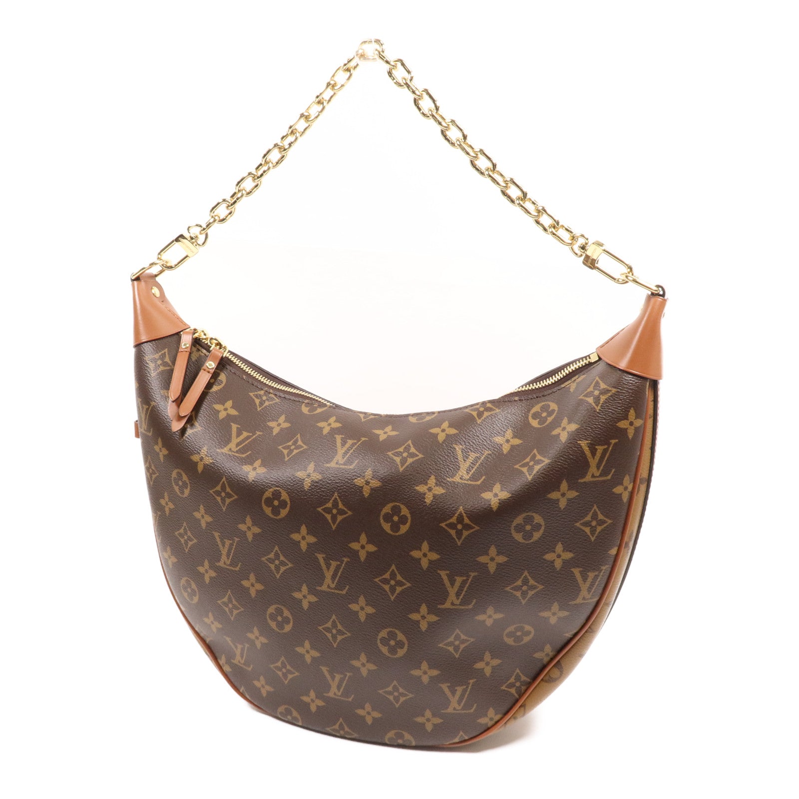LOUIS VUITTON Monogram Reverse Loop Hobo金扣手挽肩背兩用袋棕色