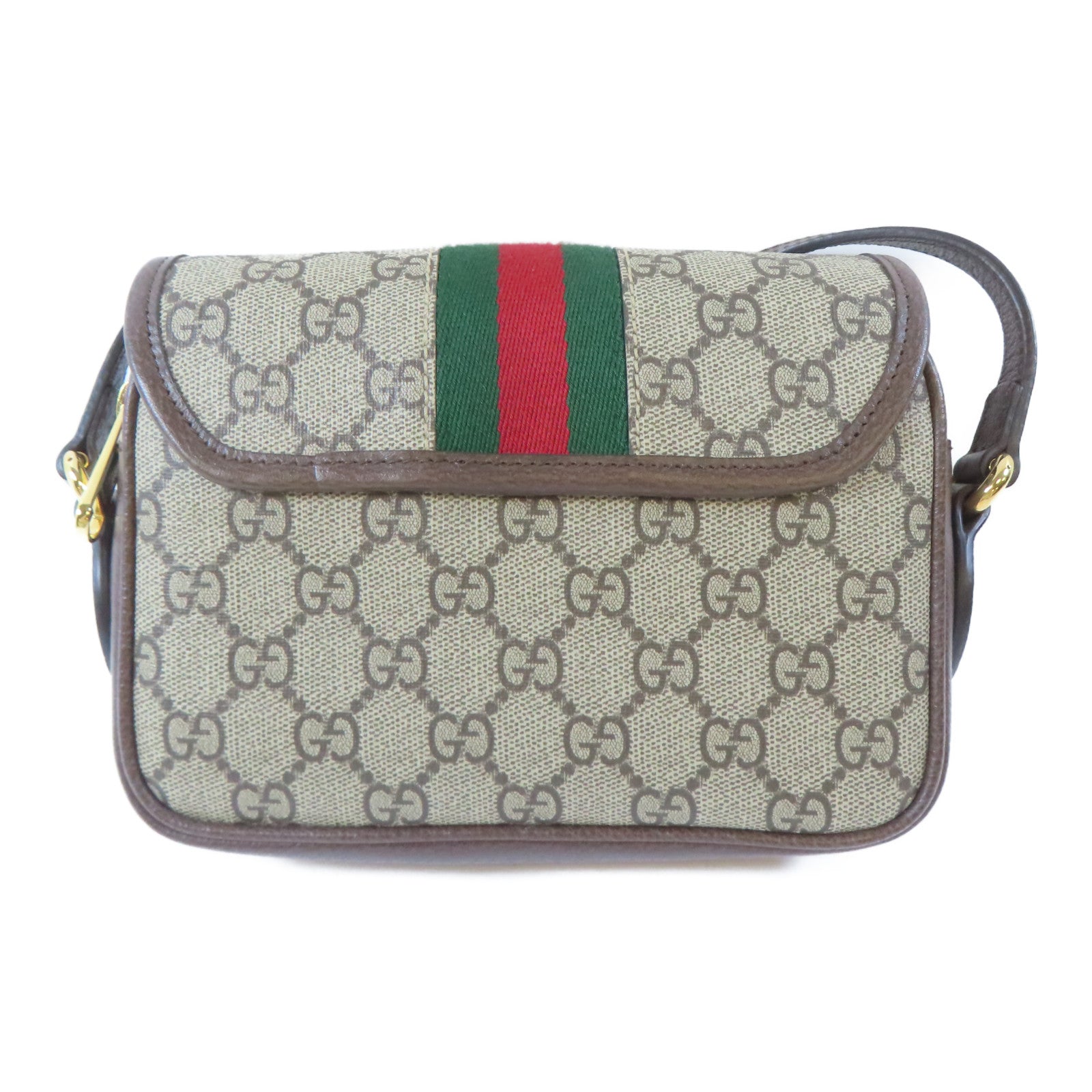 GUCCI 塗層帆布Ophidia金扣肩背袋棕色
