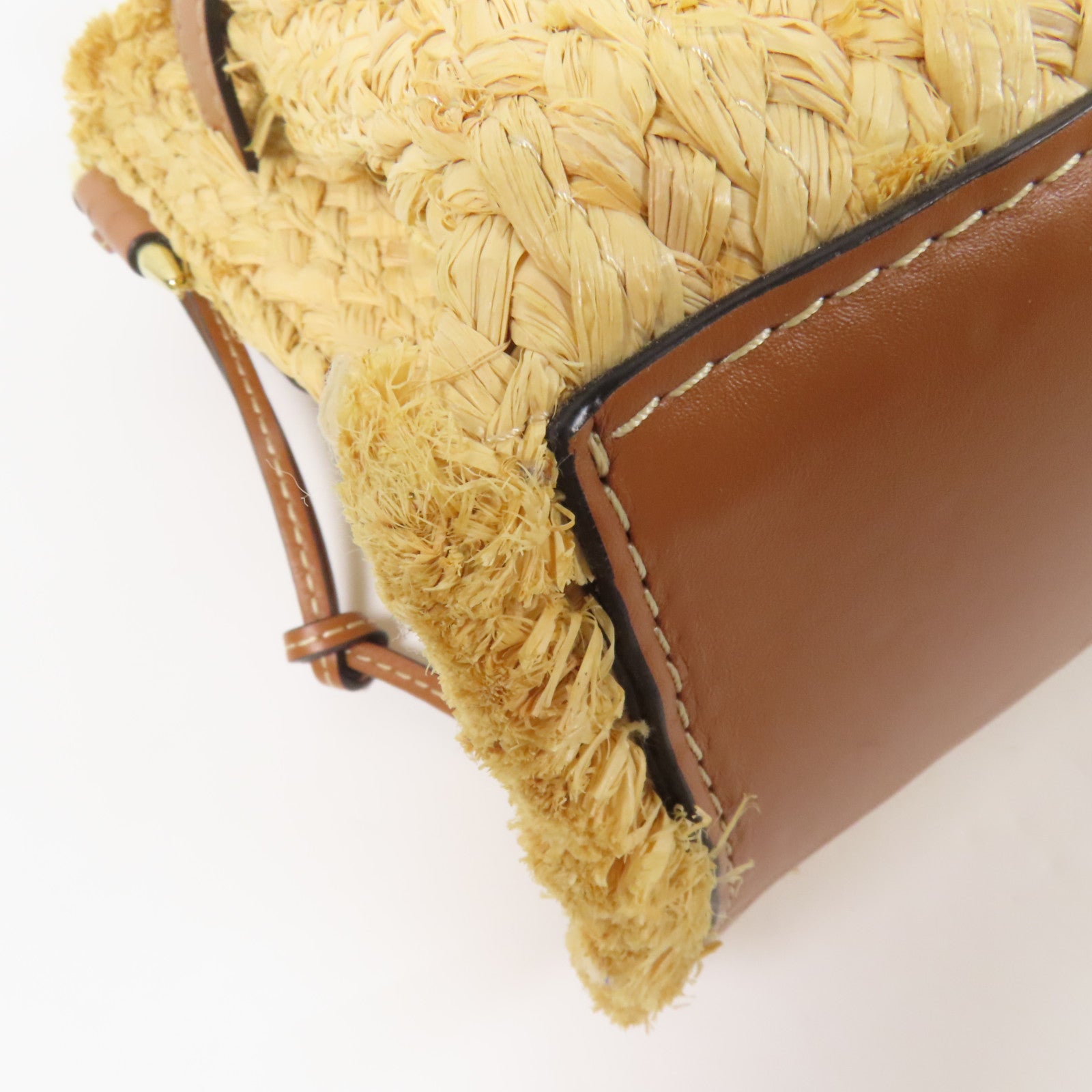 LOEWE Raffia/牛皮皮革Gate Tote Bag金扣手挽肩背兩用袋