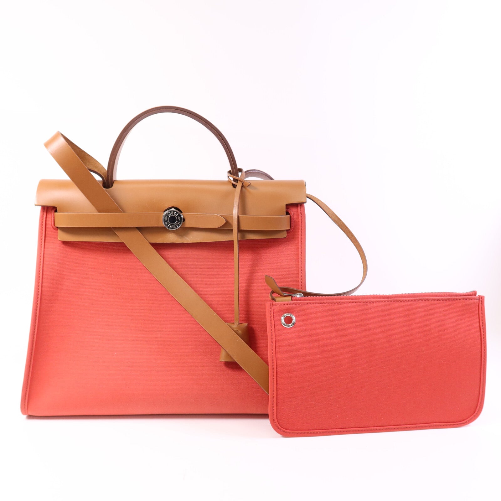 HERMES 帆布Herbag PM銀扣手挽肩背兩用袋Bougainvillea