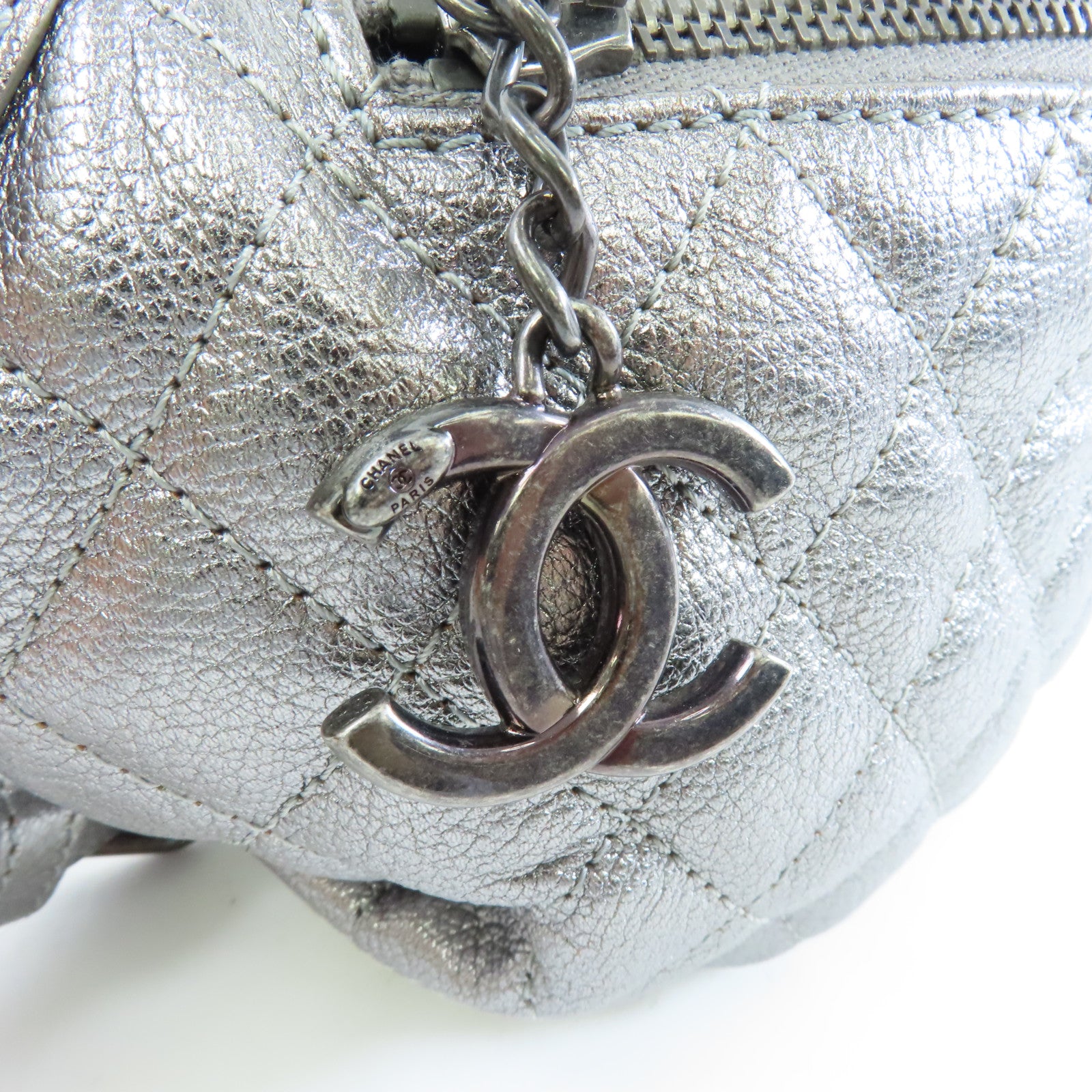 CHANEL 【激減優惠】菱格牛皮皮革15A Belt Bag銀扣腰包銀色