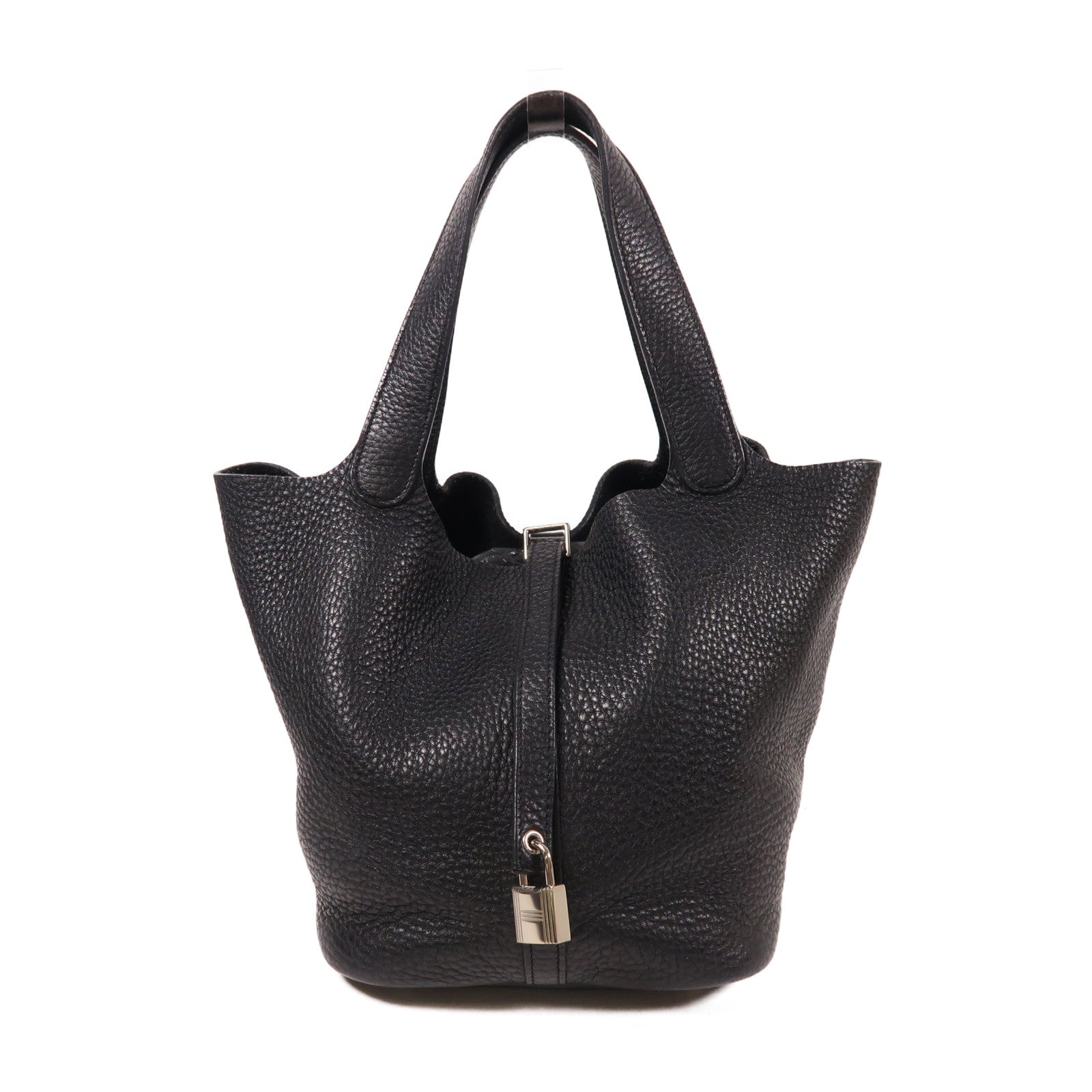 HERMES Clemence皮革Picotin MM銀扣手挽袋Noir