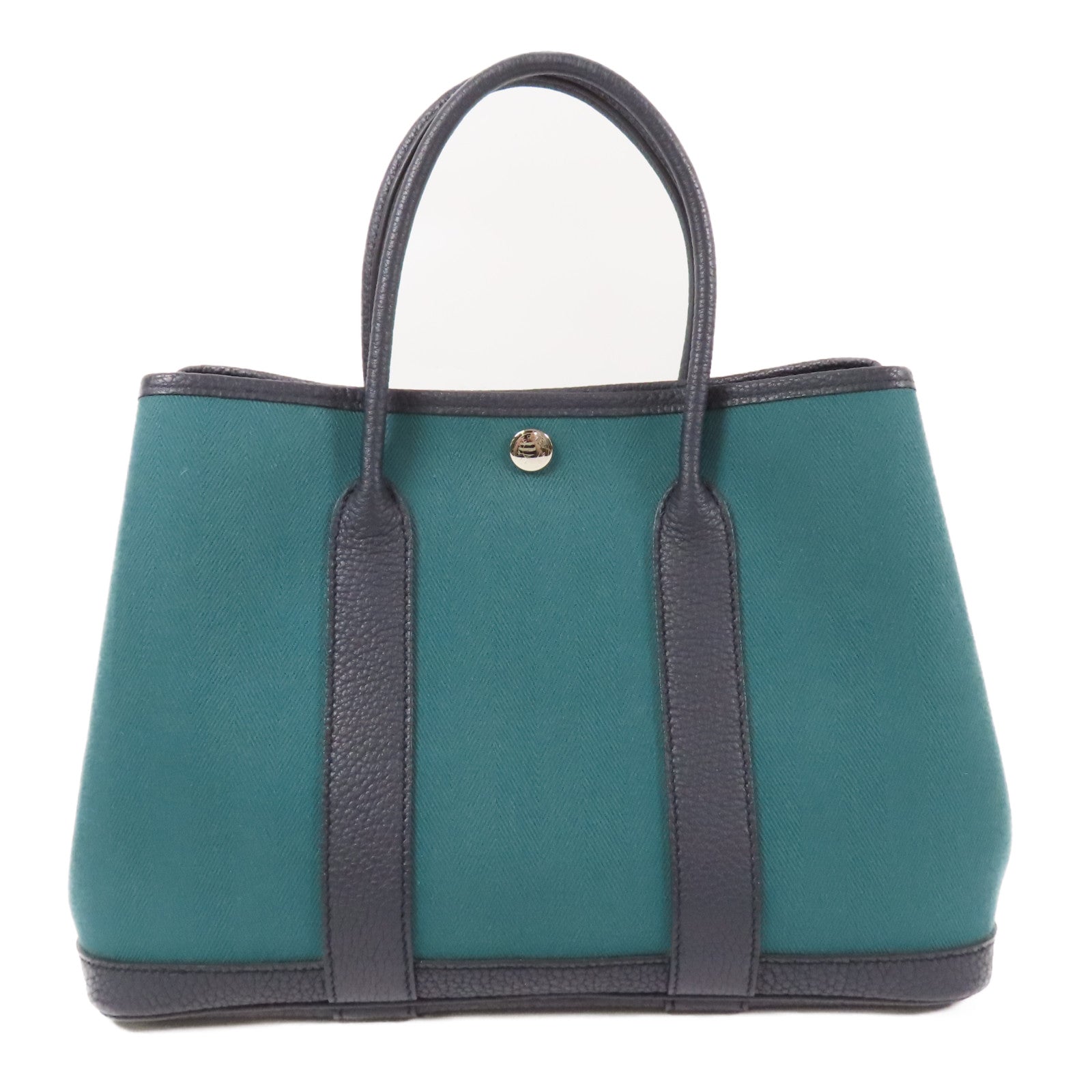 HERMES 帆布Garden Party TPM銀扣手挽袋Vert Vertigo