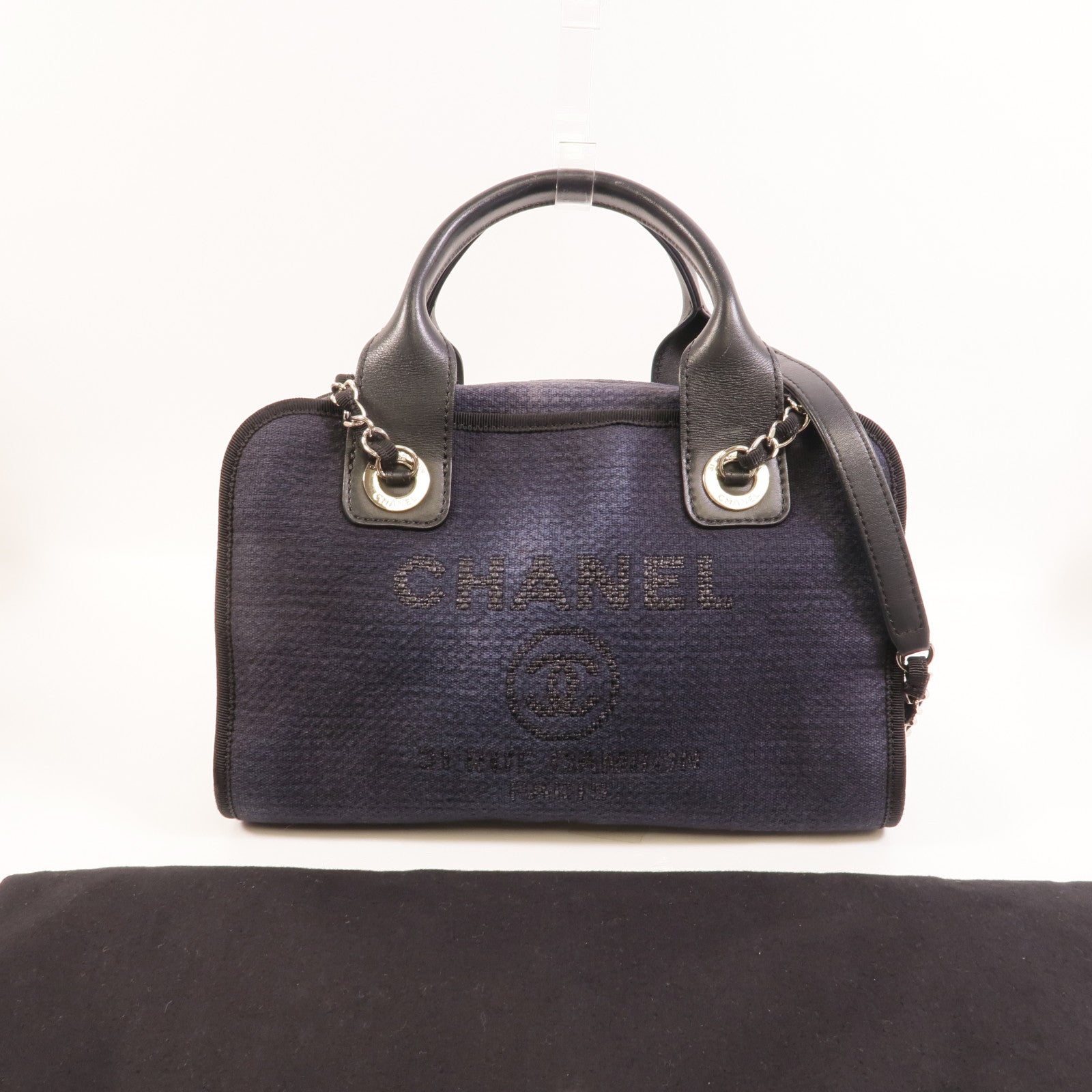 CHANEL 帆布Deauville Bowling鏈帶手挽肩背兩用袋