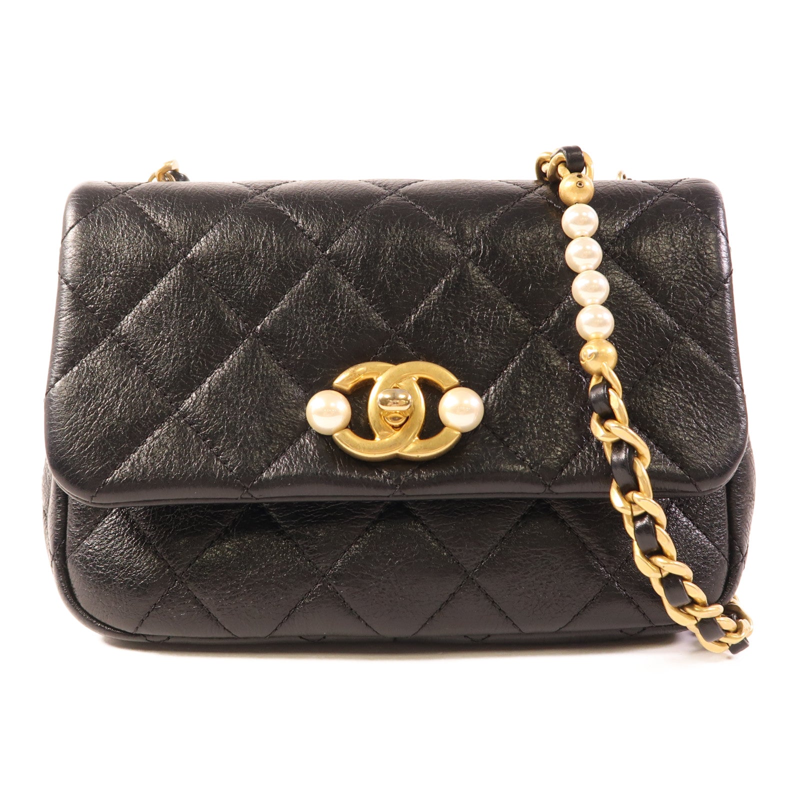 CHANEL 牛皮皮革Chain Shoulder金扣鏈帶肩背袋