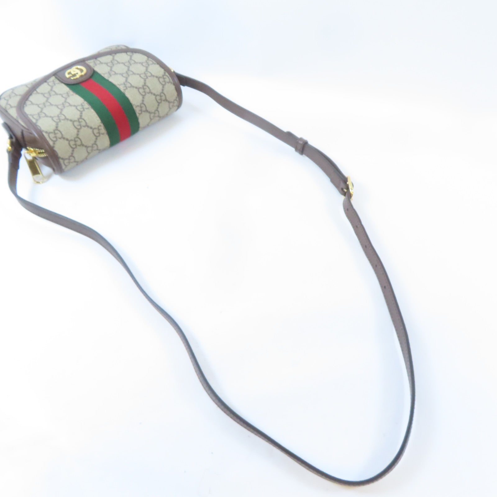 GUCCI 塗層帆布Ophidia金扣肩背袋棕色
