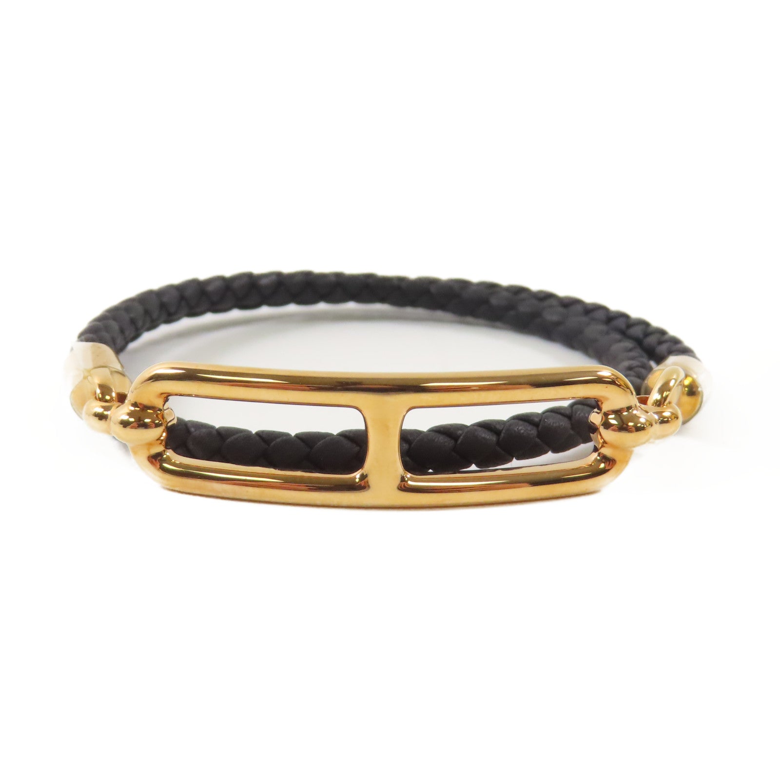 HERMES Swift皮革/金屬Roulis Double Tour Bracelet手鐲